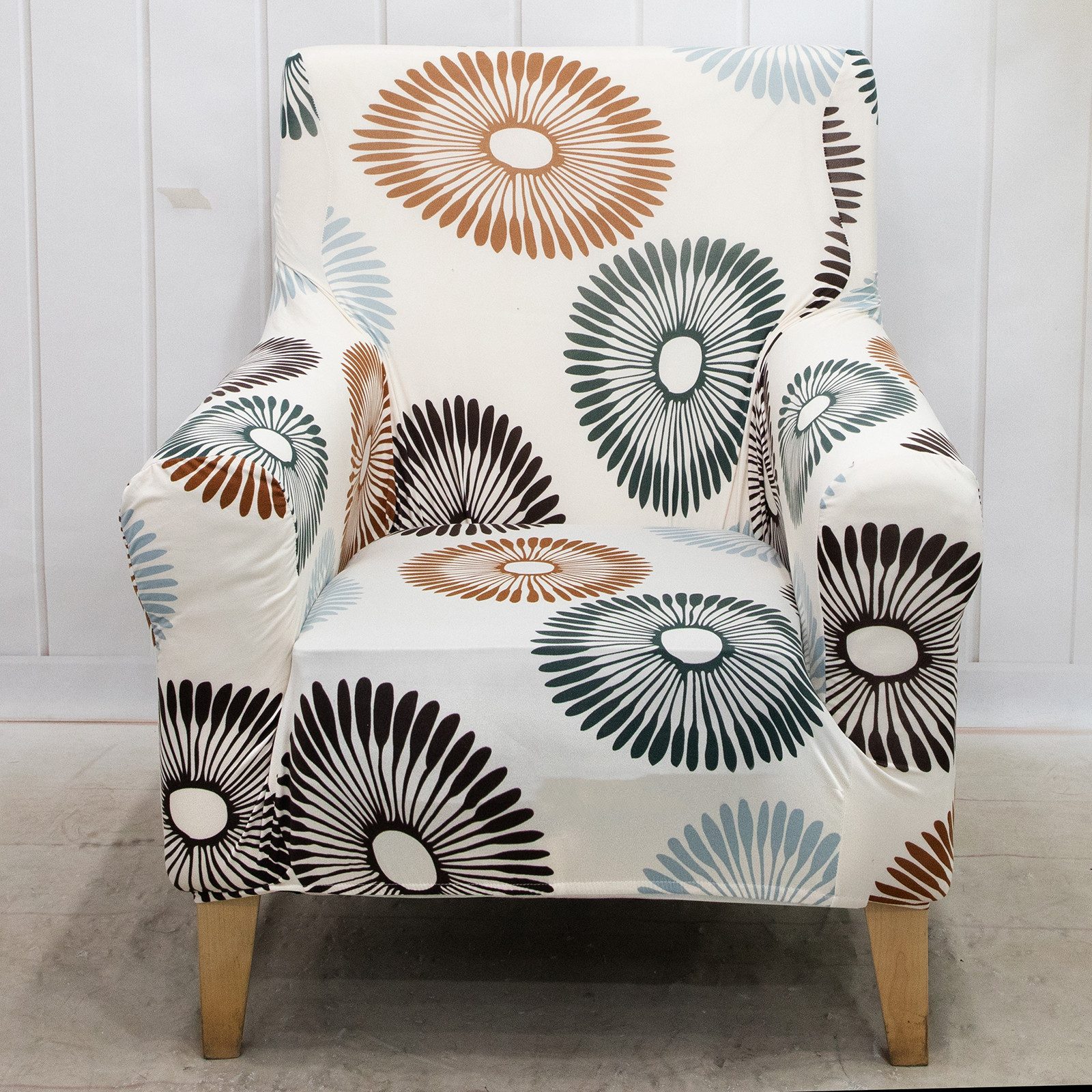 BTTO Sesselhusse Floraler Sesselbezug,Stretch Einzelsofa Möbelschutz mit Armlehnen, Bunt Blumen Stuhlbezüge Stuhlschutz,Couchbezug 1 Sitzer