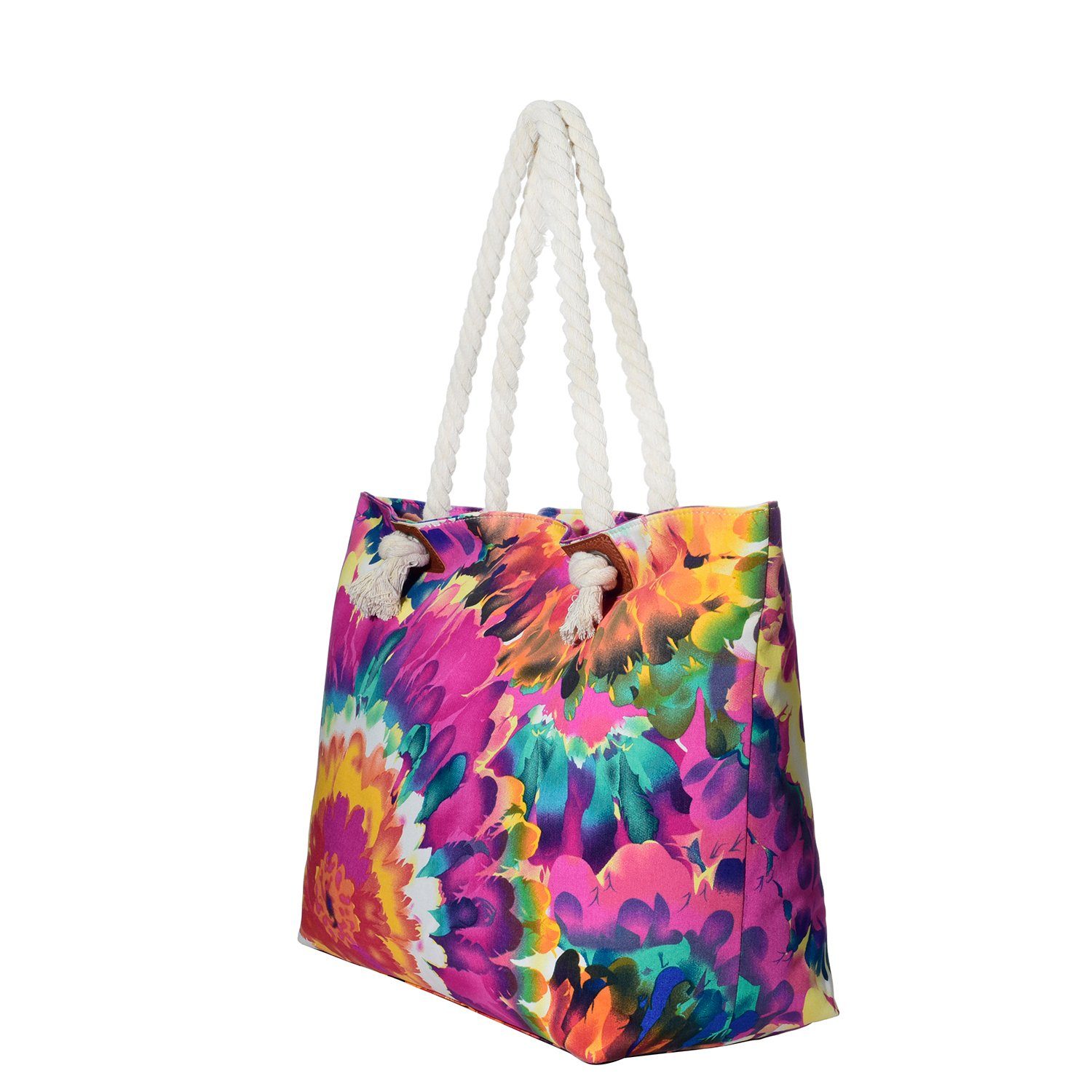 Reißverschluss, DonDon Schultertasche Aquarell Beach Shopper Motive vintage mit Blumen Strandtasche, tolle Strandtasche (2-tlg), Große Style