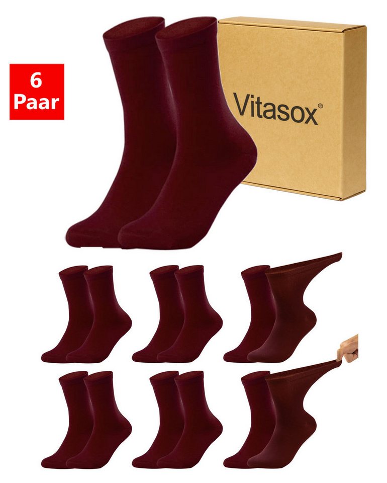 Vitasox Diabetikersocken für Damen - aus Baumwolle ohne Gummi, ohne Einschneiden und Abdrücken (6-Paar) mit weichem und dehnbarem Komfortbund