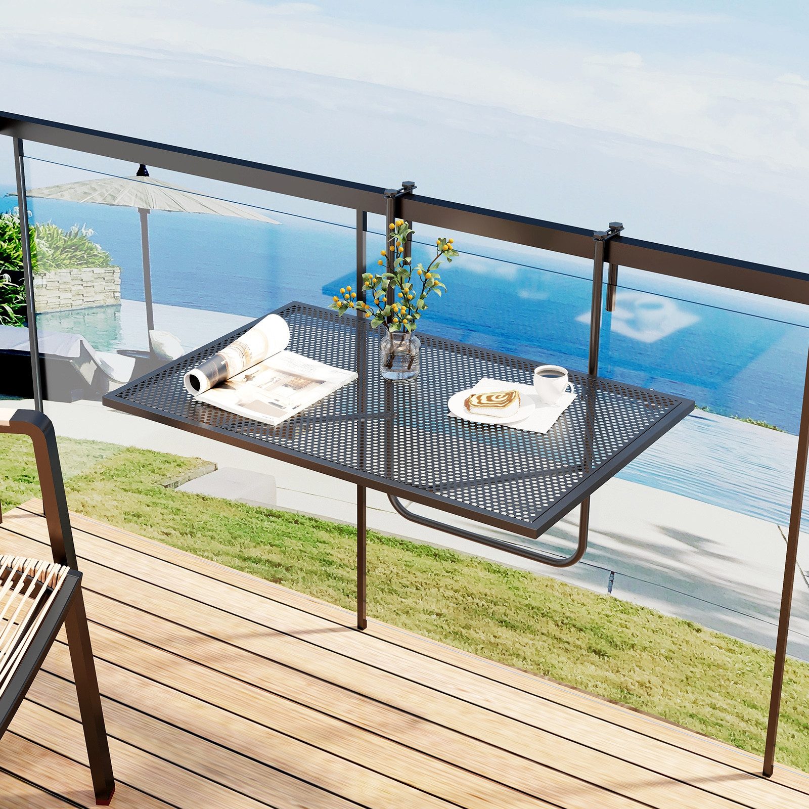 COSTWAY Balkonhängetisch klappbar, Balkontisch klein, Terrassetisch Metall, günstig online kaufen