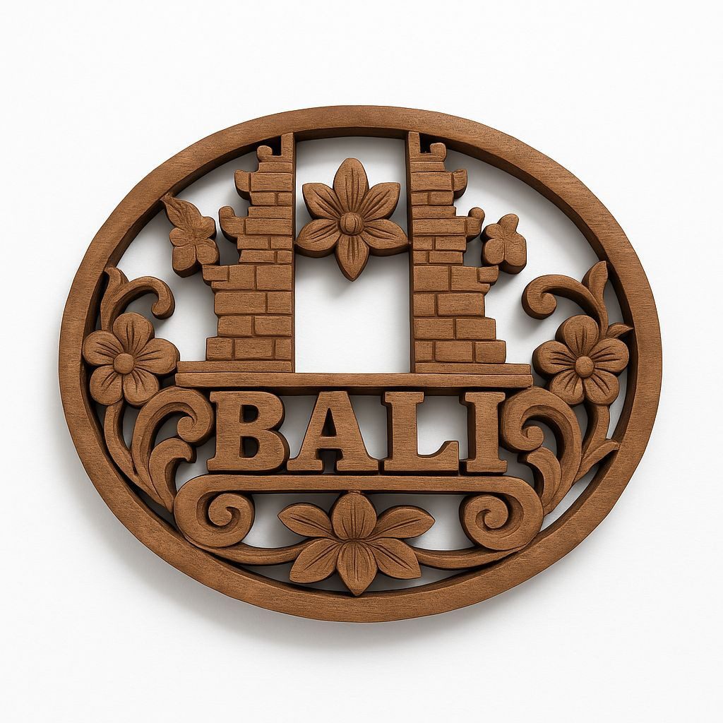 Wanddekoobjekt Wanddeko rund Teakholz Bali Schriftzug Handarbeit 25cm Holz
