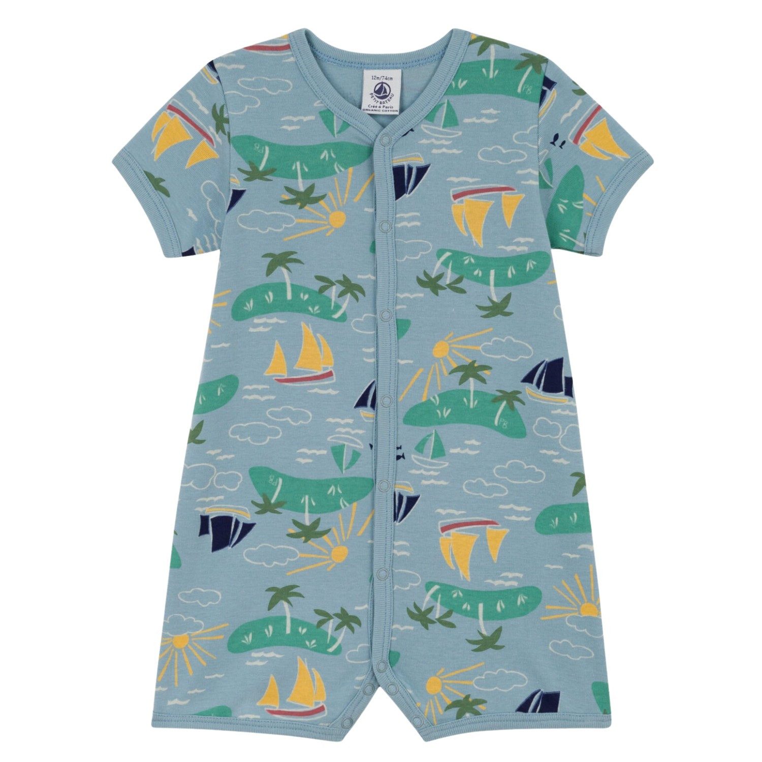 Petit Bateau Kurzoverall Petit Bateau kurzer Overall blau mit Entdeckermotiv