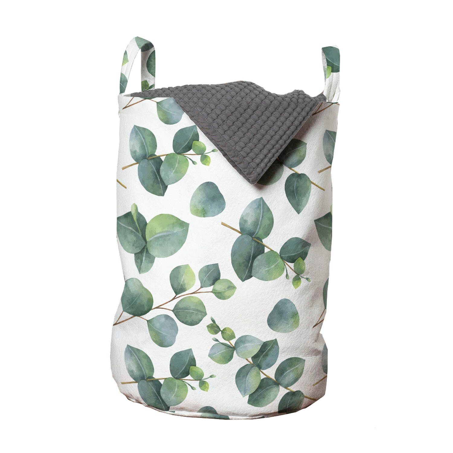 Abakuhaus Wäschesäckchen Wäschekorb mit Griffen Kordelzugverschluss für Waschsalons, Blatt Aquarell Eucalyptus Kunst