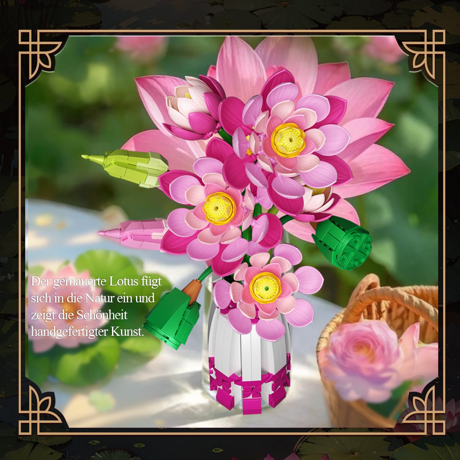 Esun Lotusblumen Botanisches Bauset mit Vase Rosa Künstlicher Lotus Spielbausteine, (SET, 710 St., Komplettset), FlowersMuttertag Geburtstag Valentinstag, Lotus – Bild 4 von 5