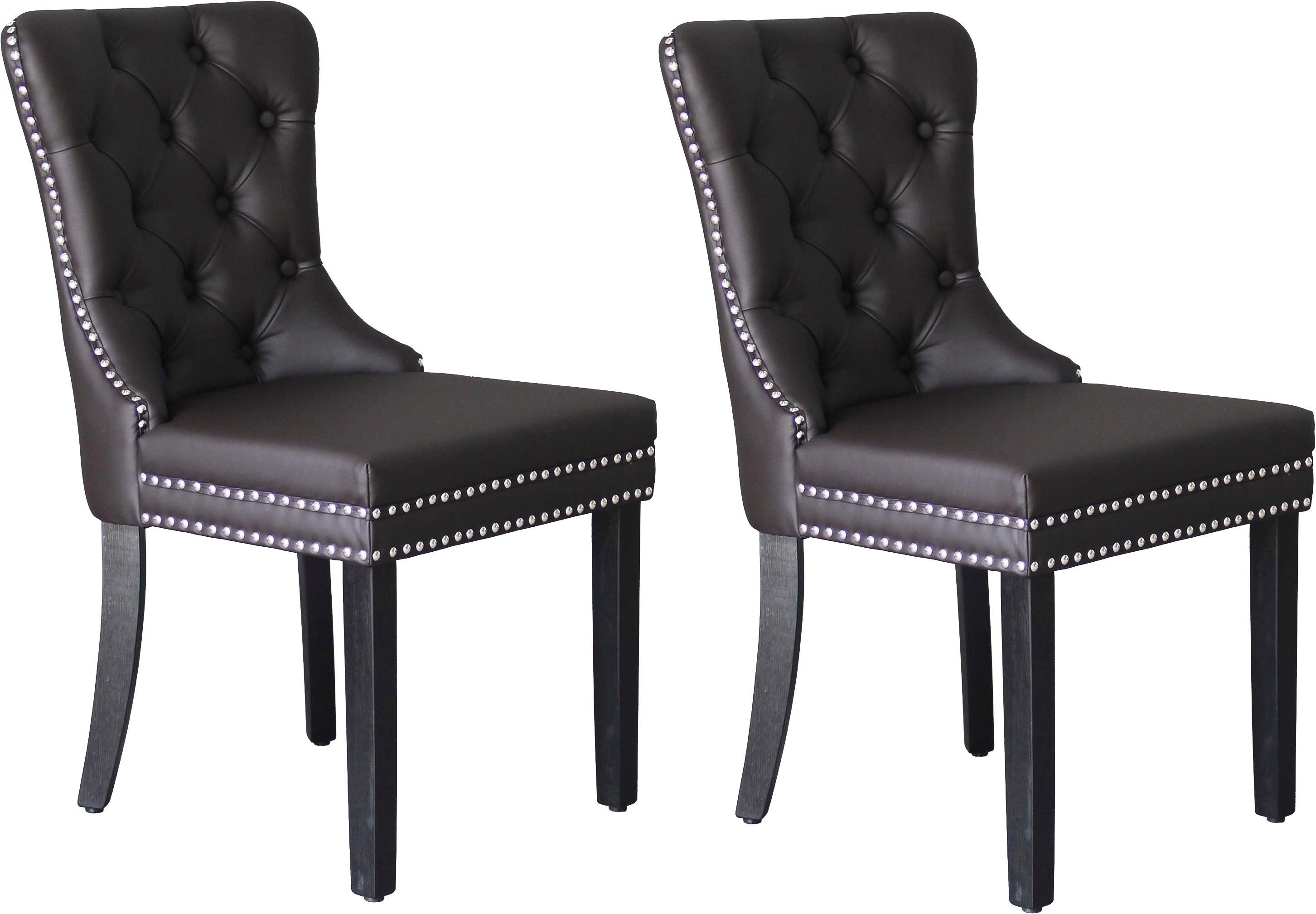 byLIVING Esszimmerstuhl Domino (Set, 2 St), mit Massivholz Gestell, Chestefield Steppung und Ringgriff im Rücken