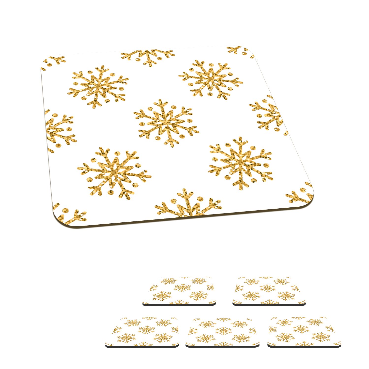 MuchoWow Glasuntersetzer Schneeflocke - Gold - Glitter - Weihnachten - Design, Zubehör für Gläser, 6-tlg., Glasuntersetzer, Tischuntersetzer, Korkuntersetzer, Untersetzer, Tasse