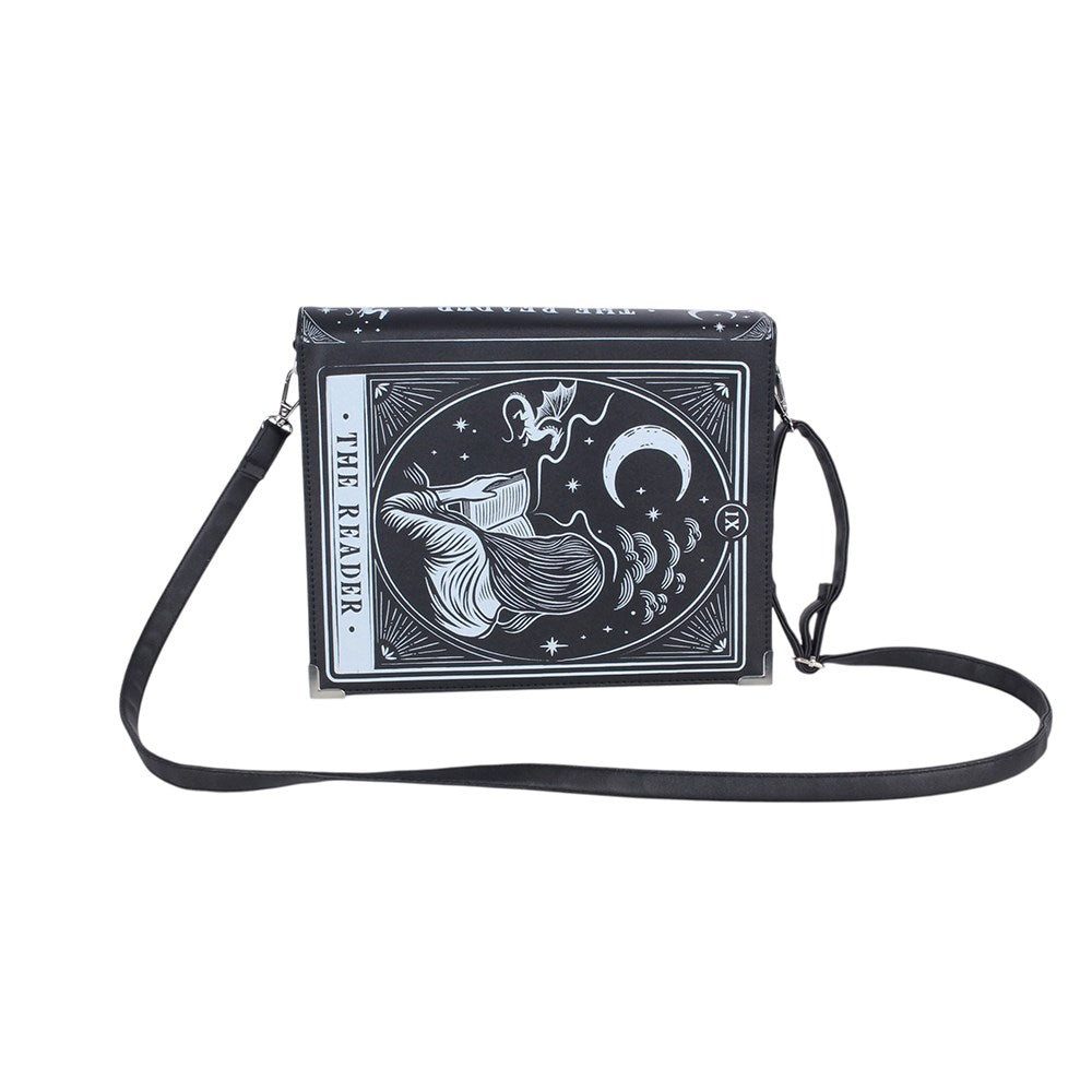 Something Different Schultertasche Mystische Tarot Umhängetasche Buch Gothic "The Reader" schwarz-weiß