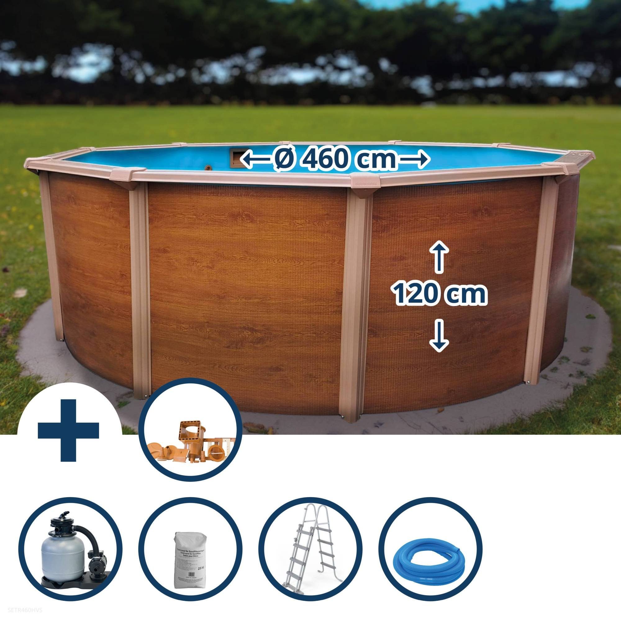 Gre Rundpool Stahlwandpool Set (5-teilig) hoch rund 460 x 120 c (Komplett-Set, 1-tlg), verzinkte Stahlwand