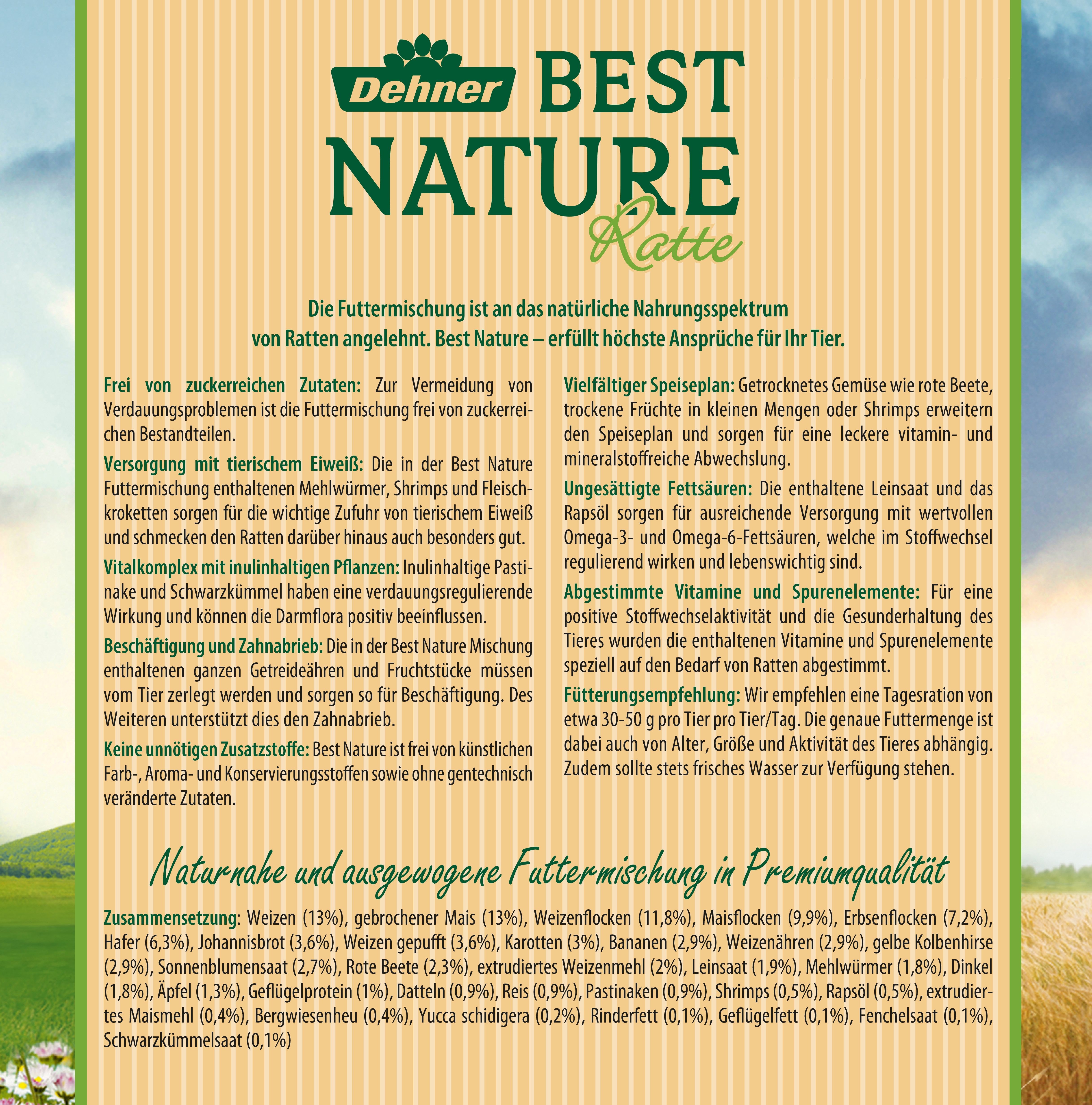 Dehner Dehner Best Nature Nagerfutter Adult, Rattenfutter, 2 kg, Hauptfutter für: Ratten, Kleintiere, Nager