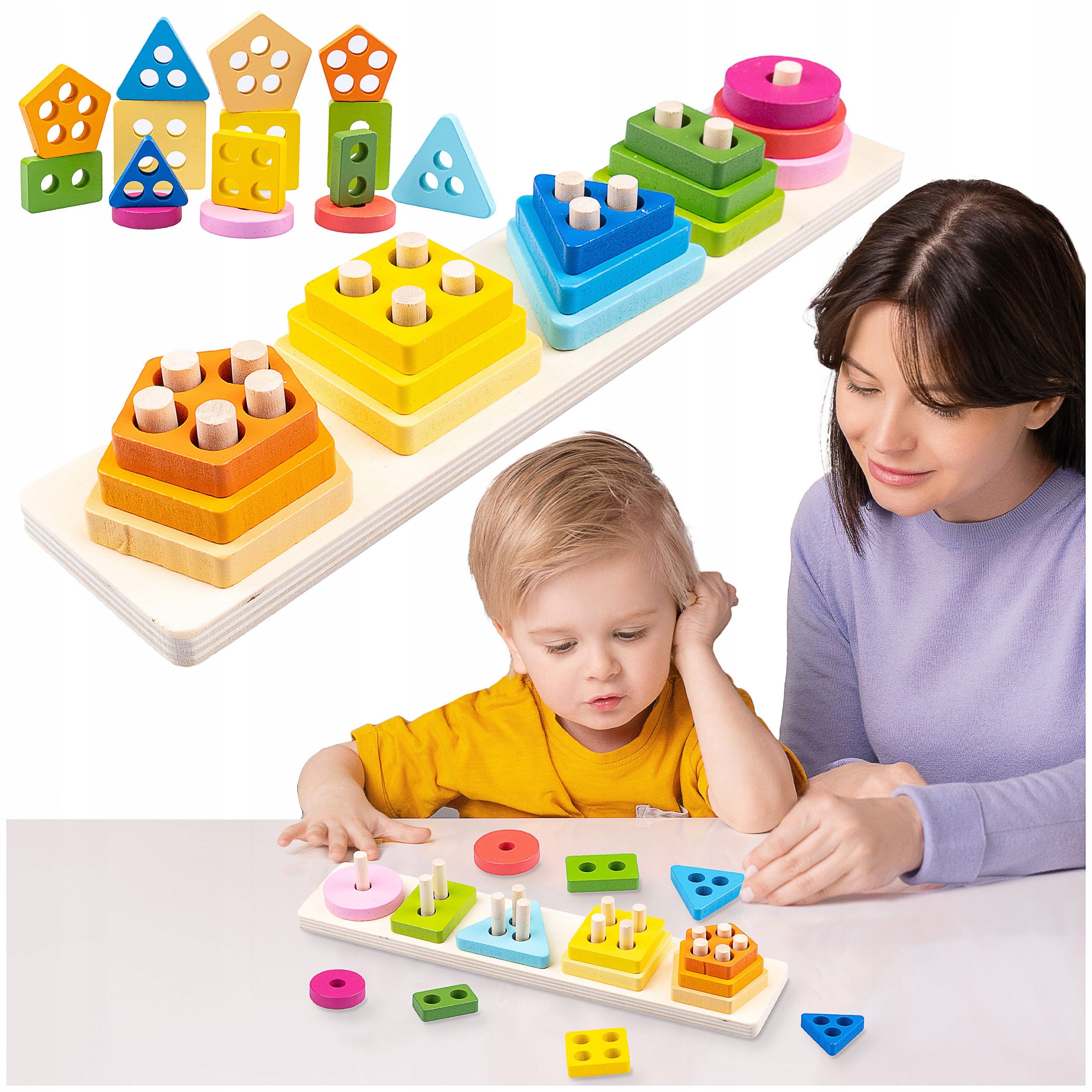 kinderplay Lernspielzeug Holz-Sortierpuzzle Montessori – Lernspielzeug ab 2 Jahren – Formen & F