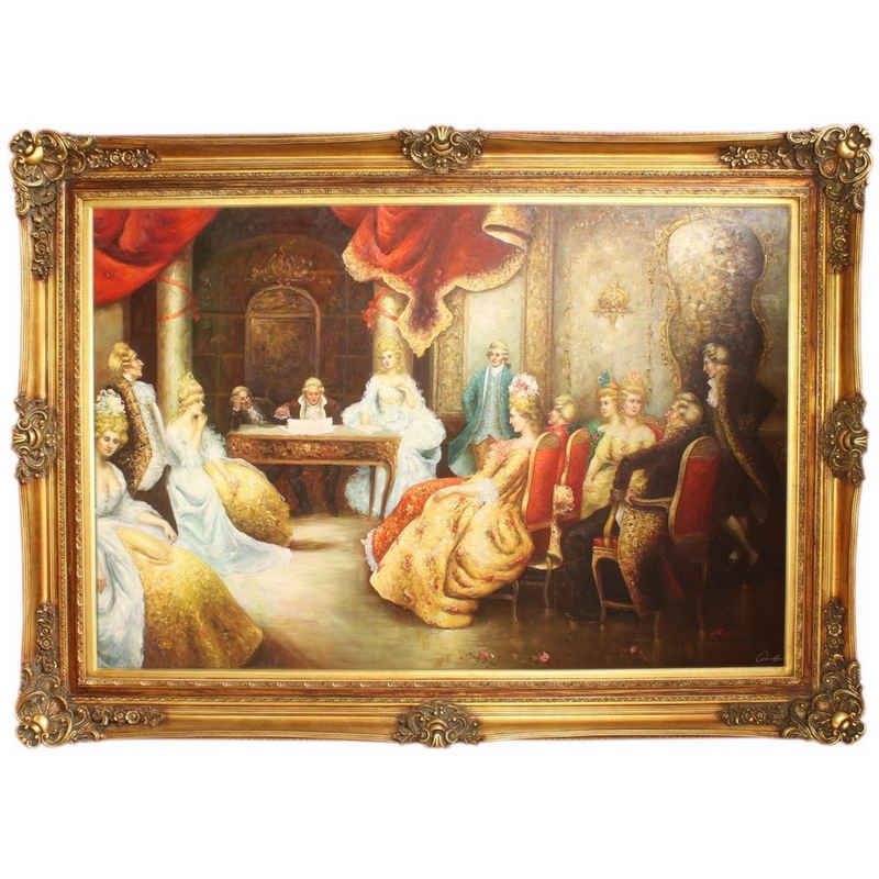 Casa Padrino Ölgemälde Riesiges Handgemaltes Barock Öl Gemälde Literaturabend Mod.2 Gold Prunk Rahmen 225 x 165 x 10 cm - Massives Material