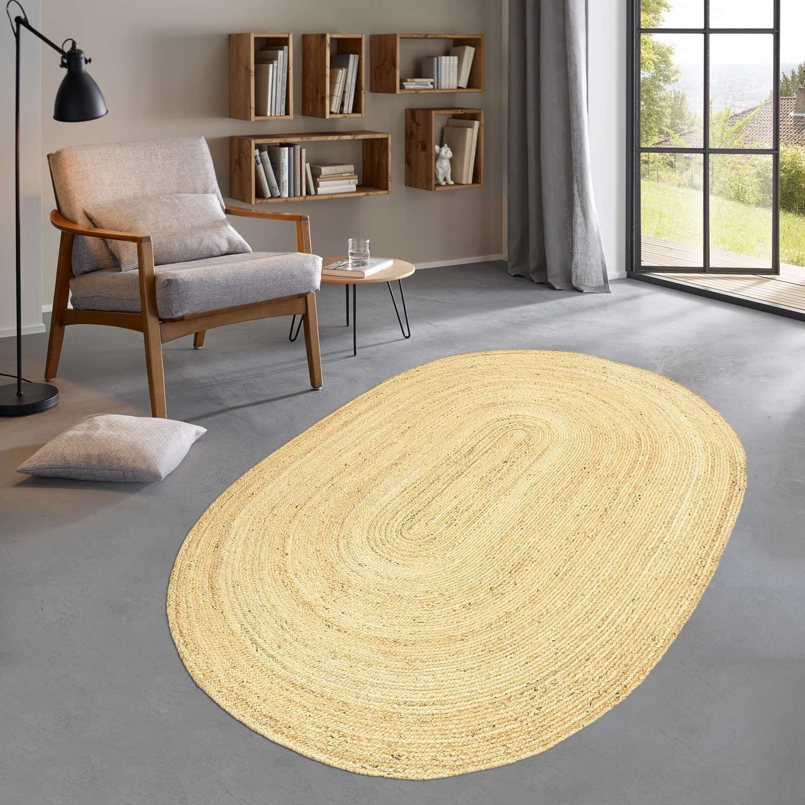 Teppich Jute Teppich Mani natur oval Flachgewebe Boho Modern, TaraCarpet, oval, Höhe: 5 mm, Sisal optik oval natur Wohnzimmer Esszimmer Flur 100x150 cm oval