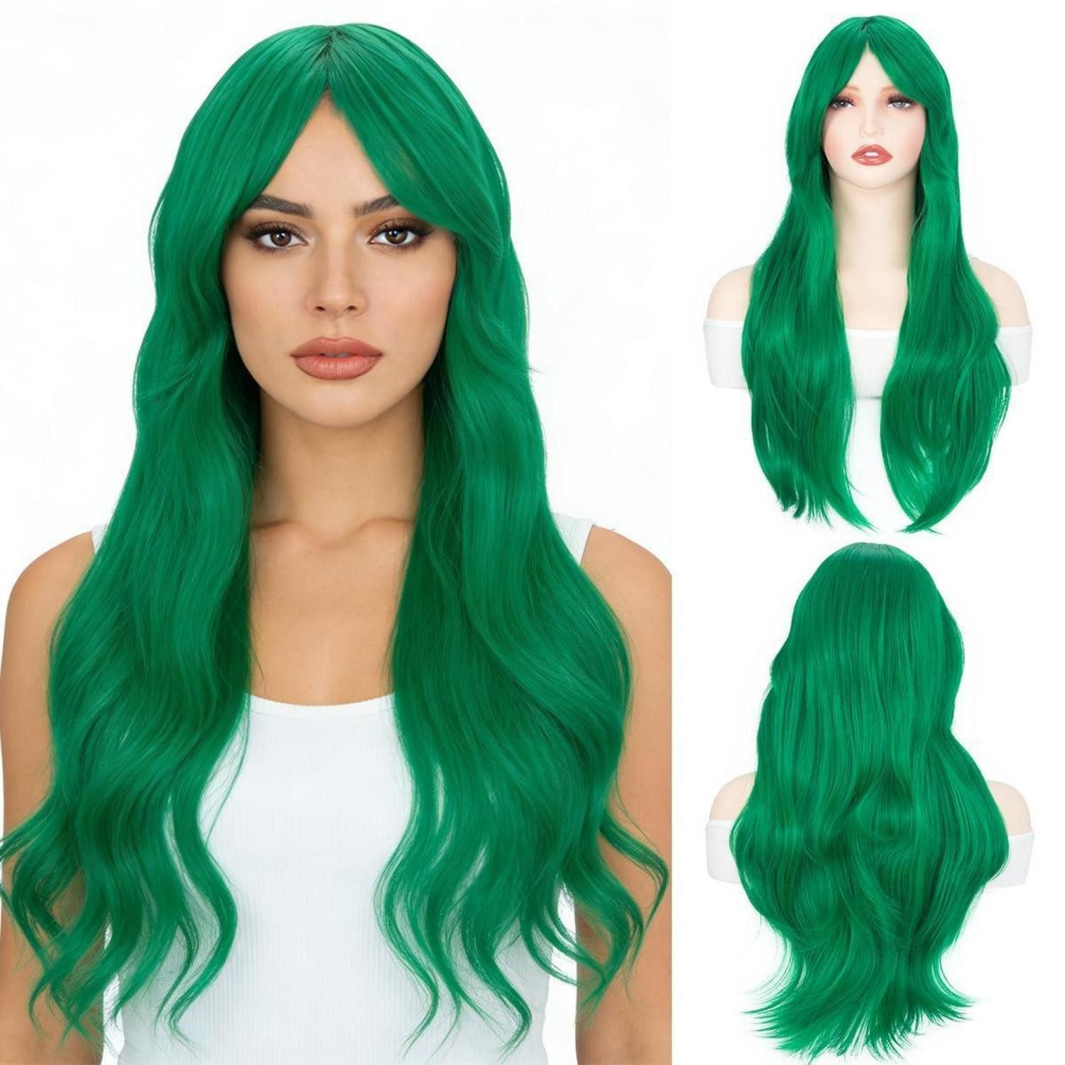 Kostüm-Perücke Perücke Damen Grün Pony Lang Lockig Cosplay 70 cm Natürliches Grün