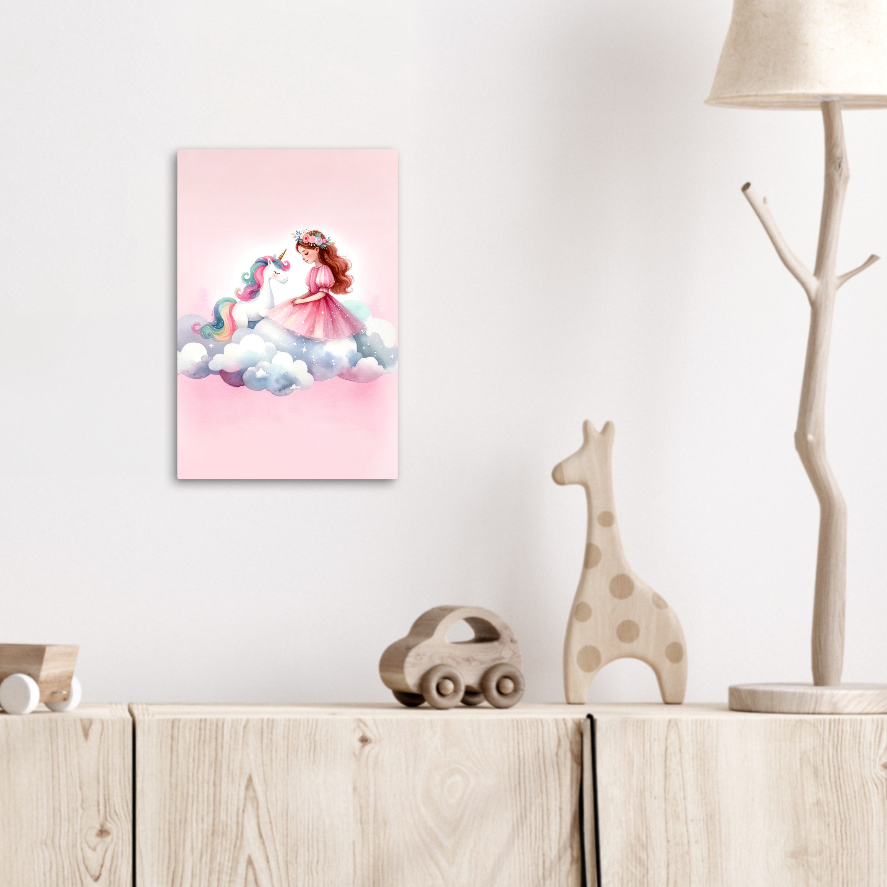 OneMillionCanvasses® Leinwandbild Einhorn - Prinzessin - Einhorn - Rosa - Wolken, Fotodruck (1 St), Kinderzimmer Deko, Mädchen und Jungen Bilder 20x30 cm – Bild 3 von 5