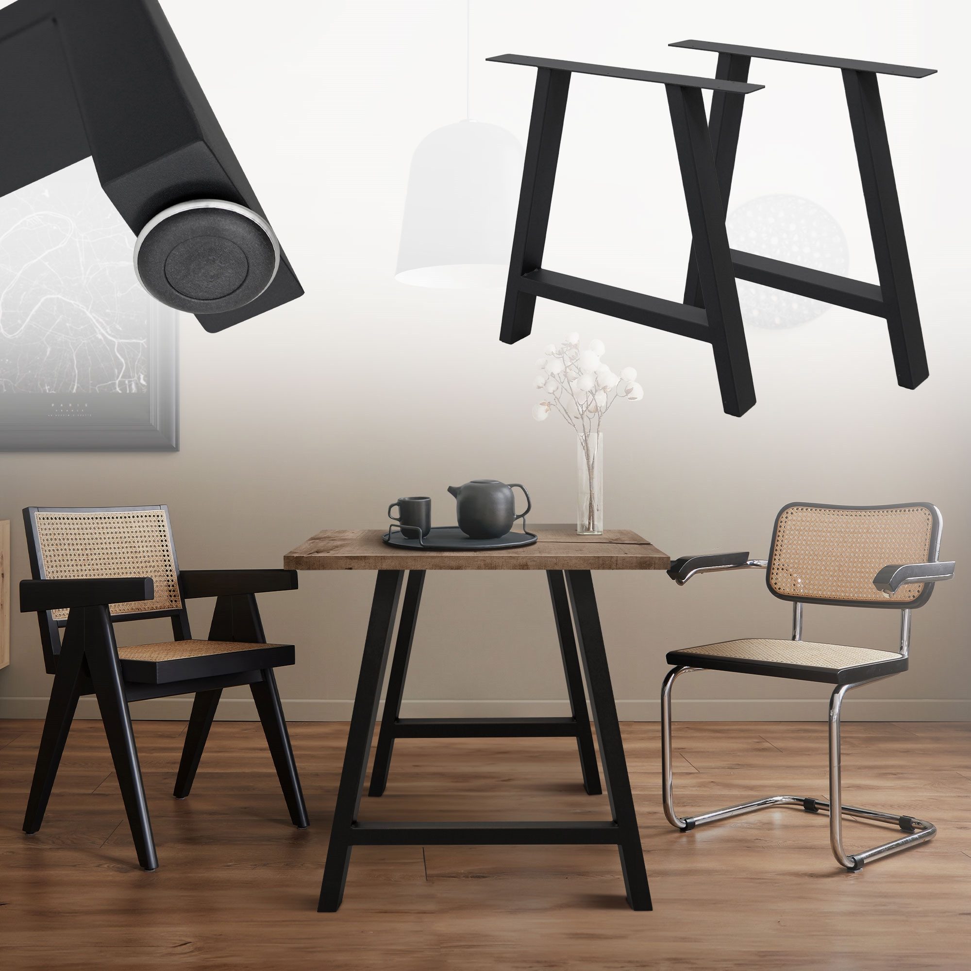 ECD Germany Tischbein 2x Tischgestell Tischkufen A-Design aus pulverbeschichtetem Stahl, Metall Möbelfüße 70x72 cm Tischuntergestell für Esstisch Schreibtisch