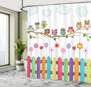 Abakuhaus Duschvorhang Moderner Digitaldruck mit 12 Haken auf Stoff Wasser Resistent Breite 175 cm, Höhe 180 cm, Eulen Vogel auf Zweig Sunny Day