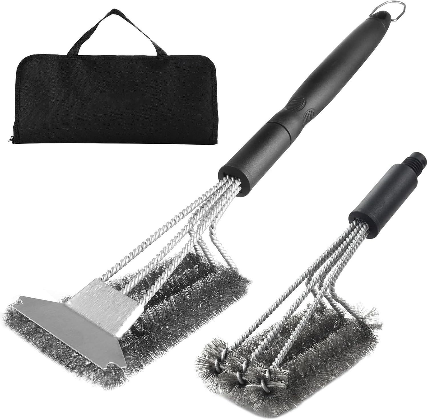 Refined Living Grillbürste BBQ Grillbürste 2-teilig mit Schaber – Edelstahl Grillreiniger Set, Für Holzkohlegrill, Gasgrill, Keramikgrill, Gusseisenrost, (BBQ Reinigungsbürste, Grillreiniger mit Schaber, Grillzubehör Set, Grillrost Reinigung, Grillbürste Set, Barbecue Bürste, Grill Reinigungsbürste, Ergonomischer Griff, 360° Borstenstruktur, Hochwertige Materialien,2-in-1 Design, 2-tlg., Integrierter Schaber,2 Edelstahl-Bürstenköpfe, Effiziente Reinigung), für Edelstahl, Gusseisen, Porzellan, Holzkohlegrills, universell