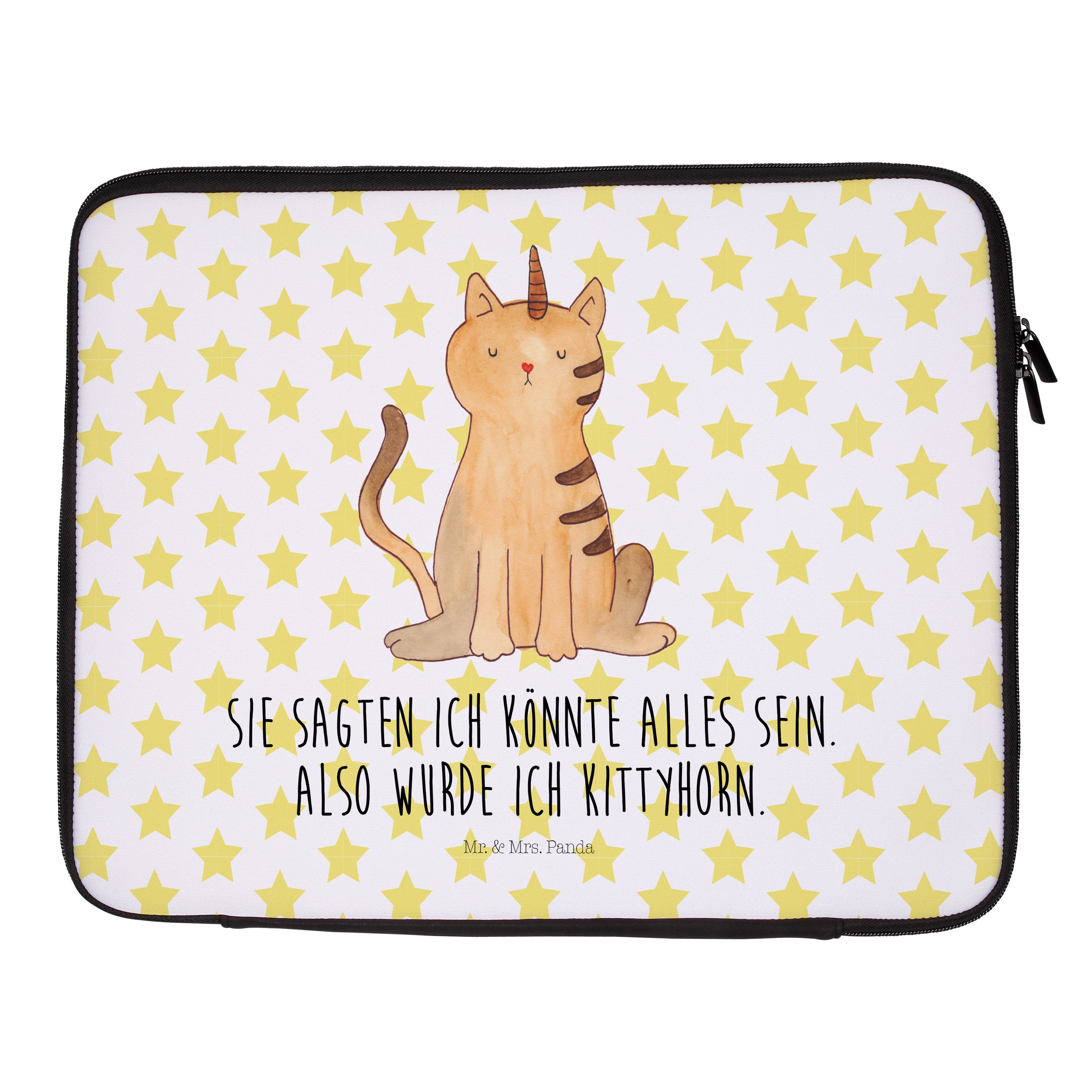 Mr. & Mrs. Panda Laptop-Hülle Einhorn Katze - Weiß - Geschenk, Unicorn, Katzer, Computertasche, Lap