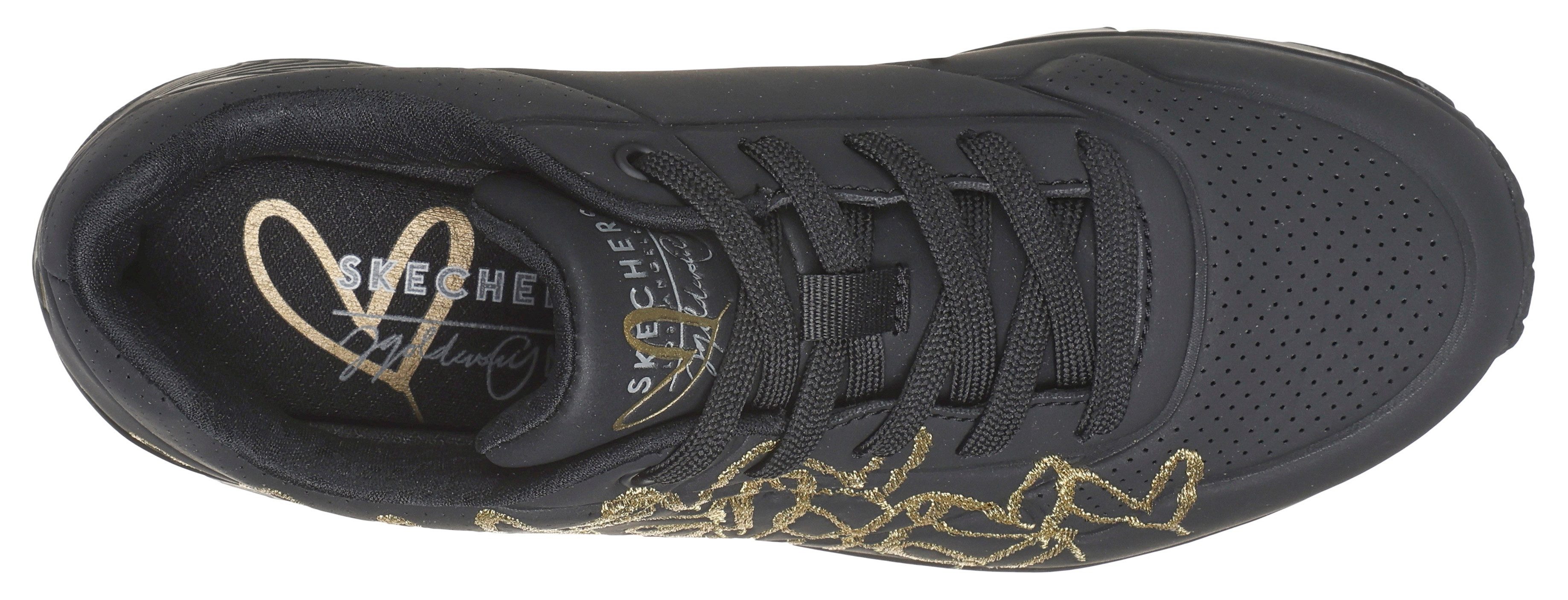Skechers UNO-GOLDEN HEART Sneaker Freizeitschuh, Schnürschuh mit goldfarbenen Mylar-Stickereien