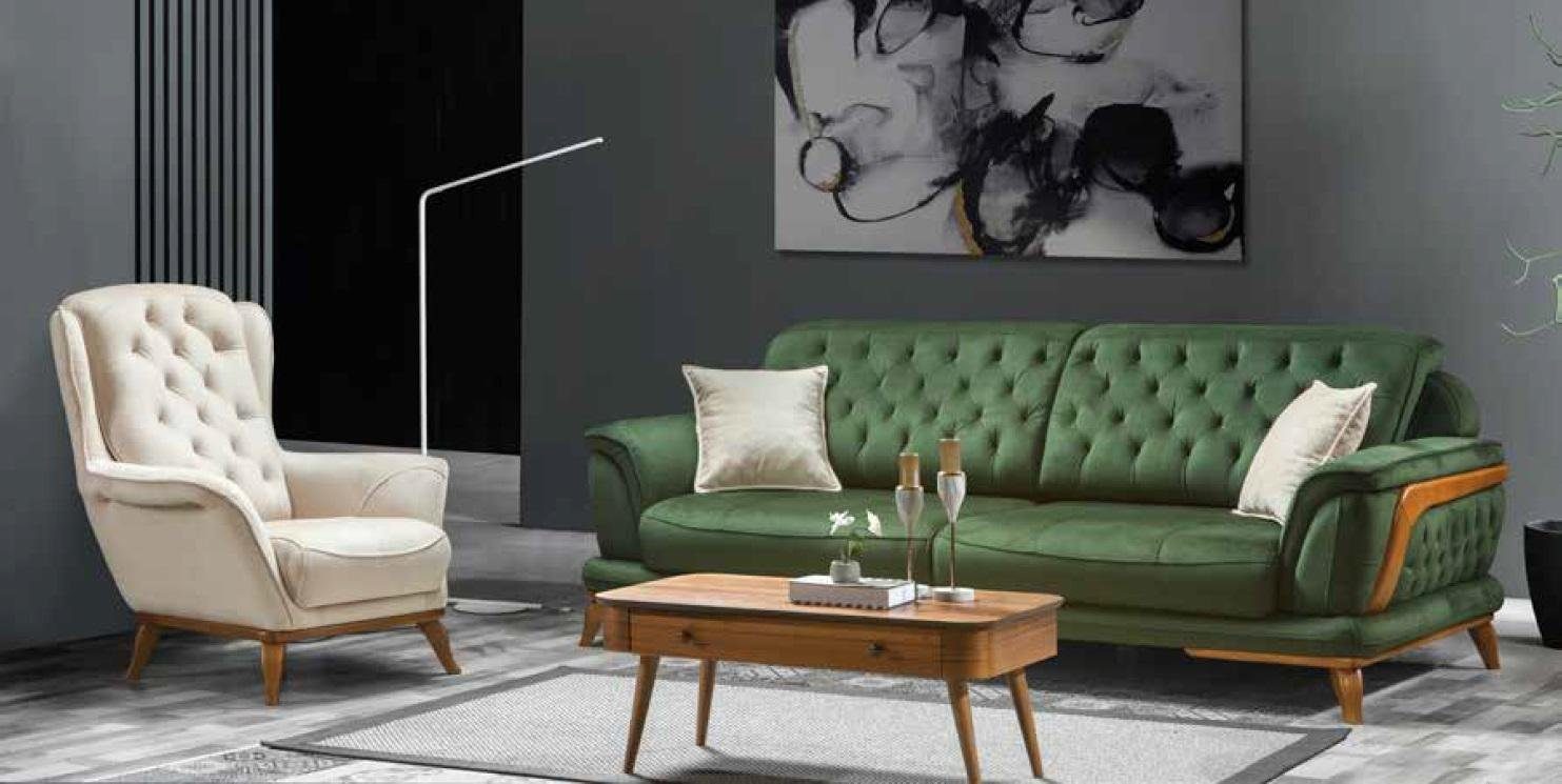 Sofa Couch Chesterfield in Sessel Sitzer Neu, 3+1 Stilvoll JVmoebel Sofagarnitur Made Luxus Europe
