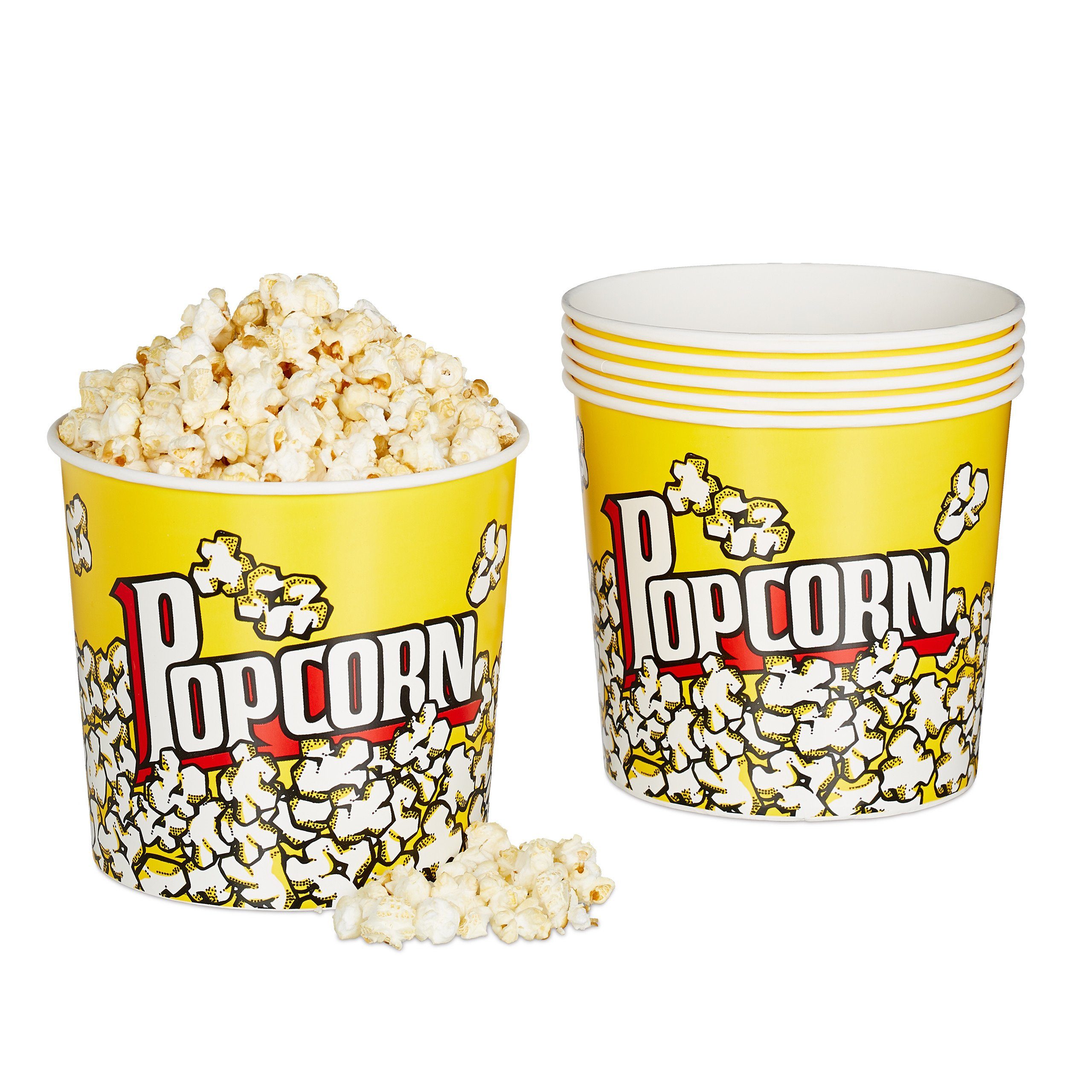 relaxdays Snackschale Popcorn Eimer wiederverwendbar 6er Set, Kunststoff