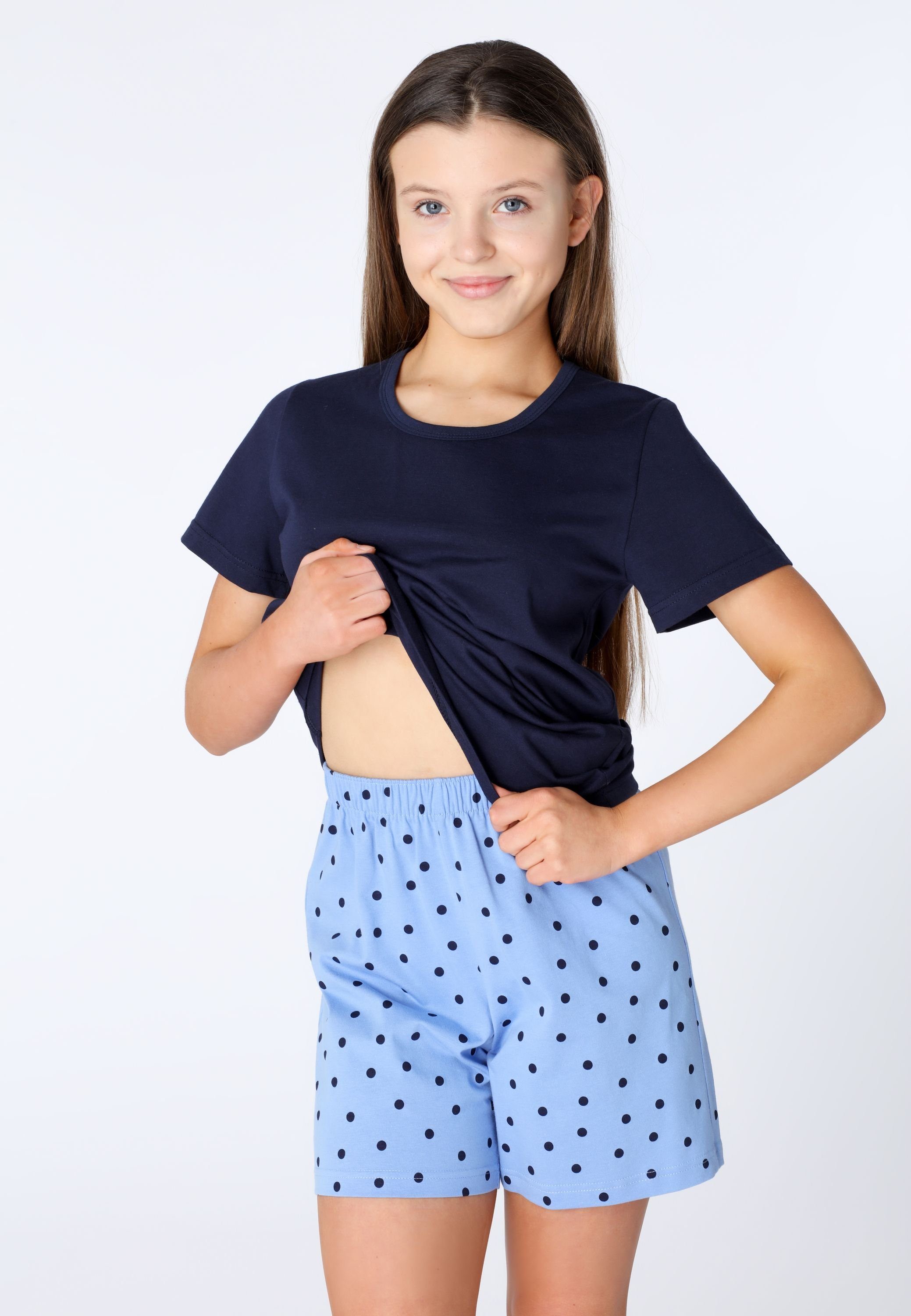 Merry Style Schlafanzug Mädchen Schlafanzüge Baumwolle Marine/Blau/Punkte Pyjama Set aus MS10-265 Kurz