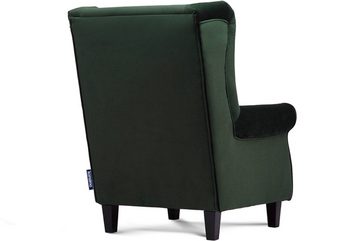 Konsimo Ohrensessel MILES Gepolsterter Sessel, mit Armlehnen, Sessel mit Federn in der Sitzfläche, Massivholzbeine