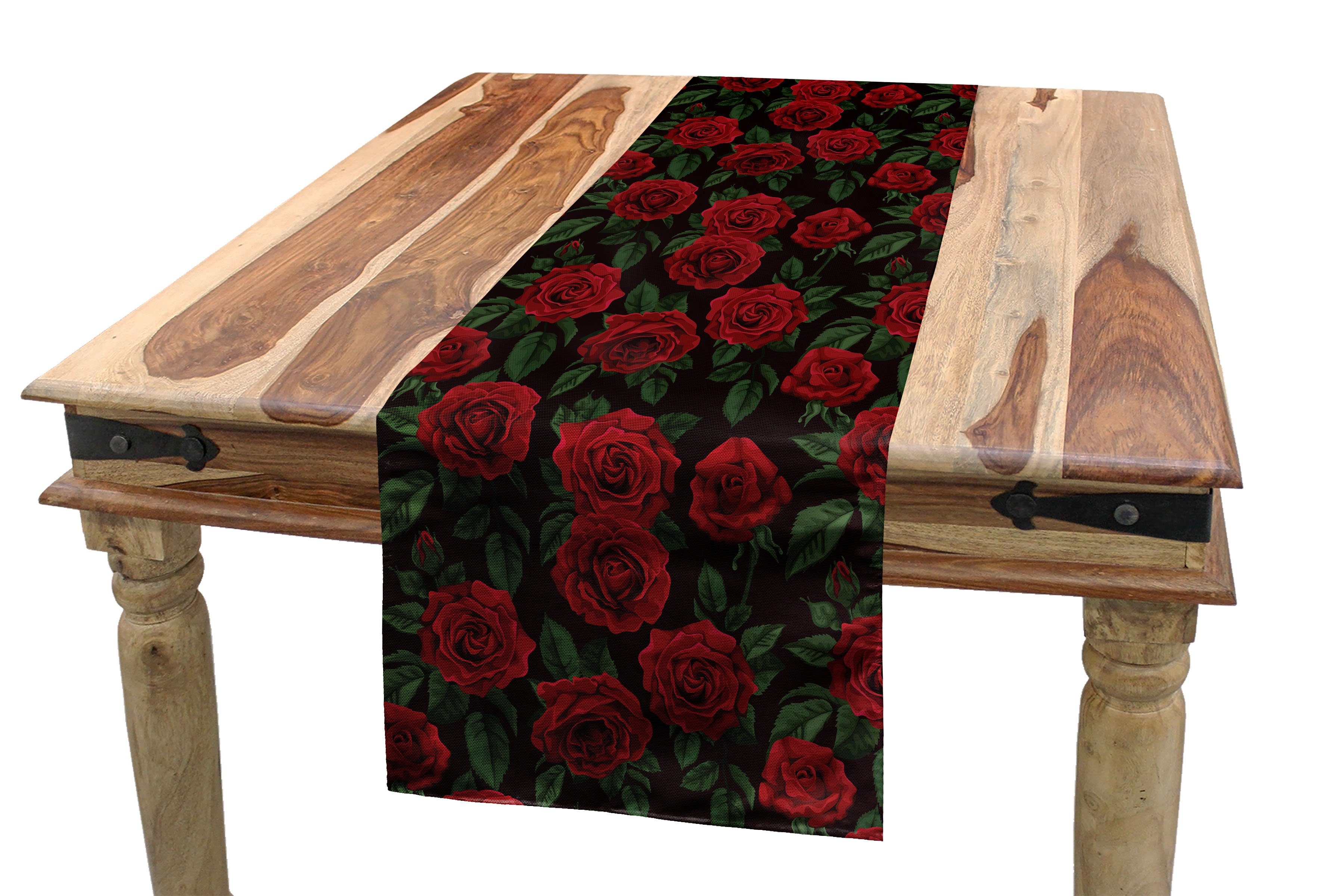 Abakuhaus Retro Dekorativer Tischläufer, Blumenblatt-Blatt Esszimmer Tischläufer Rechteckiger Wachstum Küche Rose
