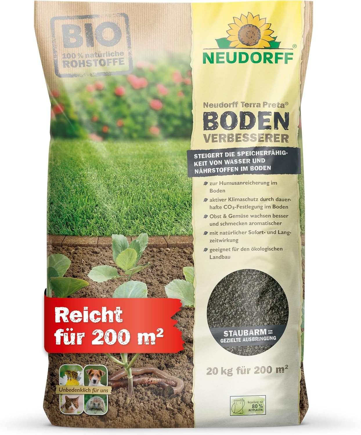 Neudorff Bodenverbesserer Terra Preta BodenVerbesserer 20 kg, zur nachhaltigen Bodenverbesserung aller Böden und Kulturen, Obst & Gemüse wachsen besser und schmecken aromatischer