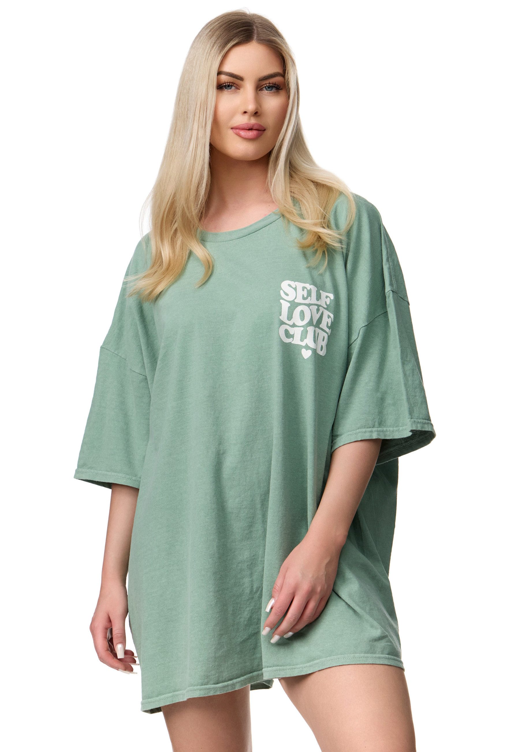 Worldclassca T-Shirt Worldclassca Oversized Print LOVE CLUB T-Shirt lang Sommer Oberteil – Bild 5 von 5