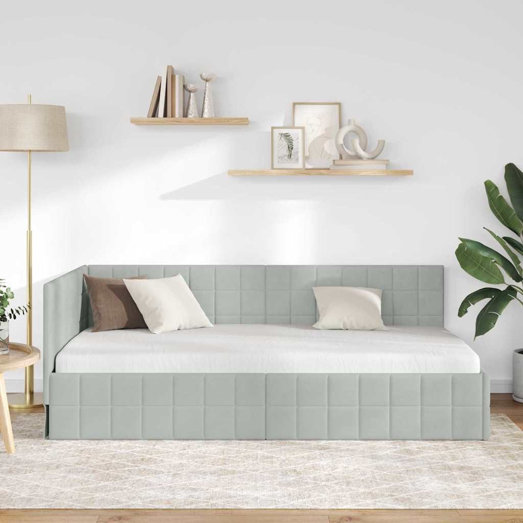 vidaXL Bett Eckbettgestell mit Kopfteil Hellgrau 100 cm x 200 cm Samt (1-tlg)