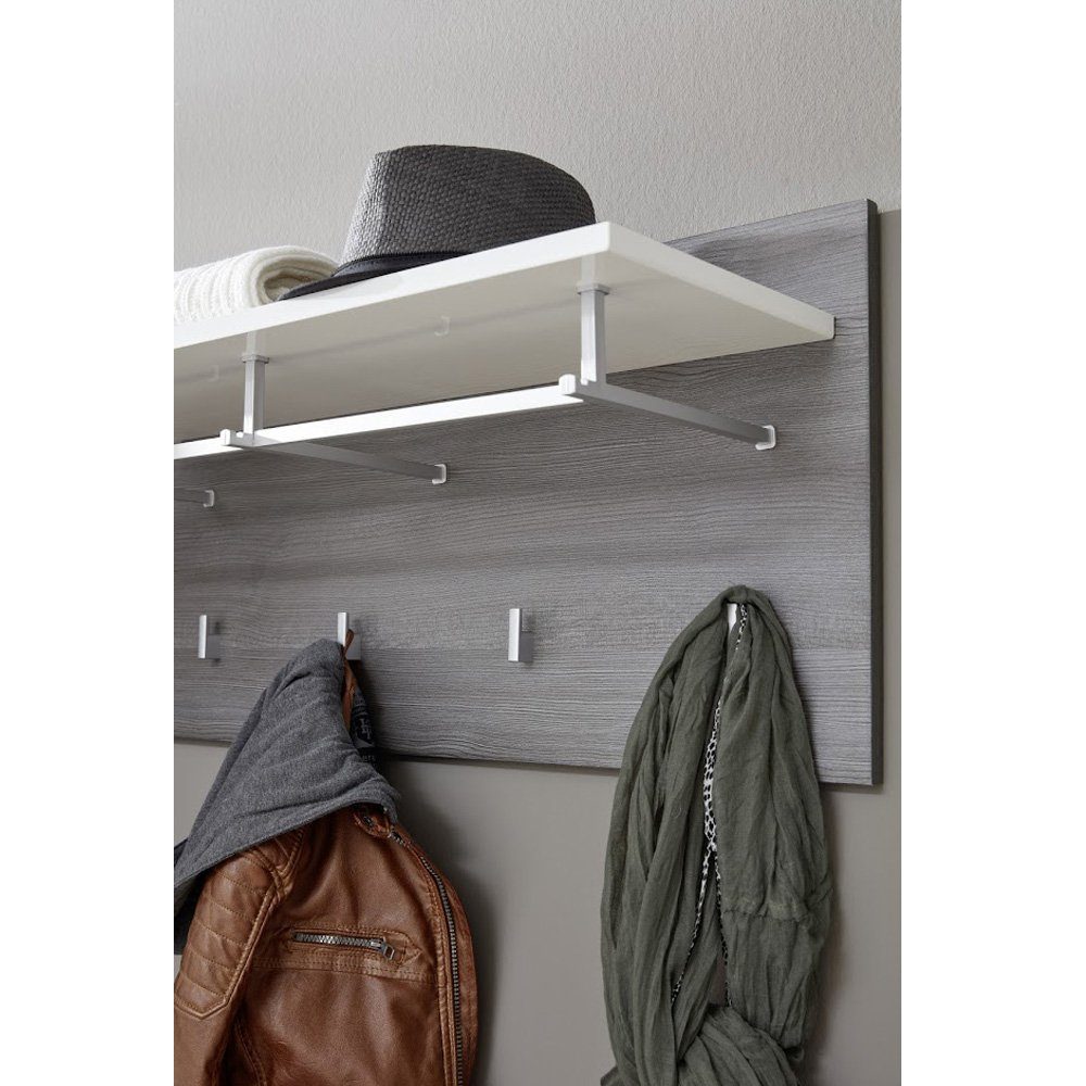 trendteam Garderobenpaneel Line Rauchsilber Weiß, Garderobe Kleiderstange Kleiderhaken Flurgarderobe 80 x 40 x 28 cm