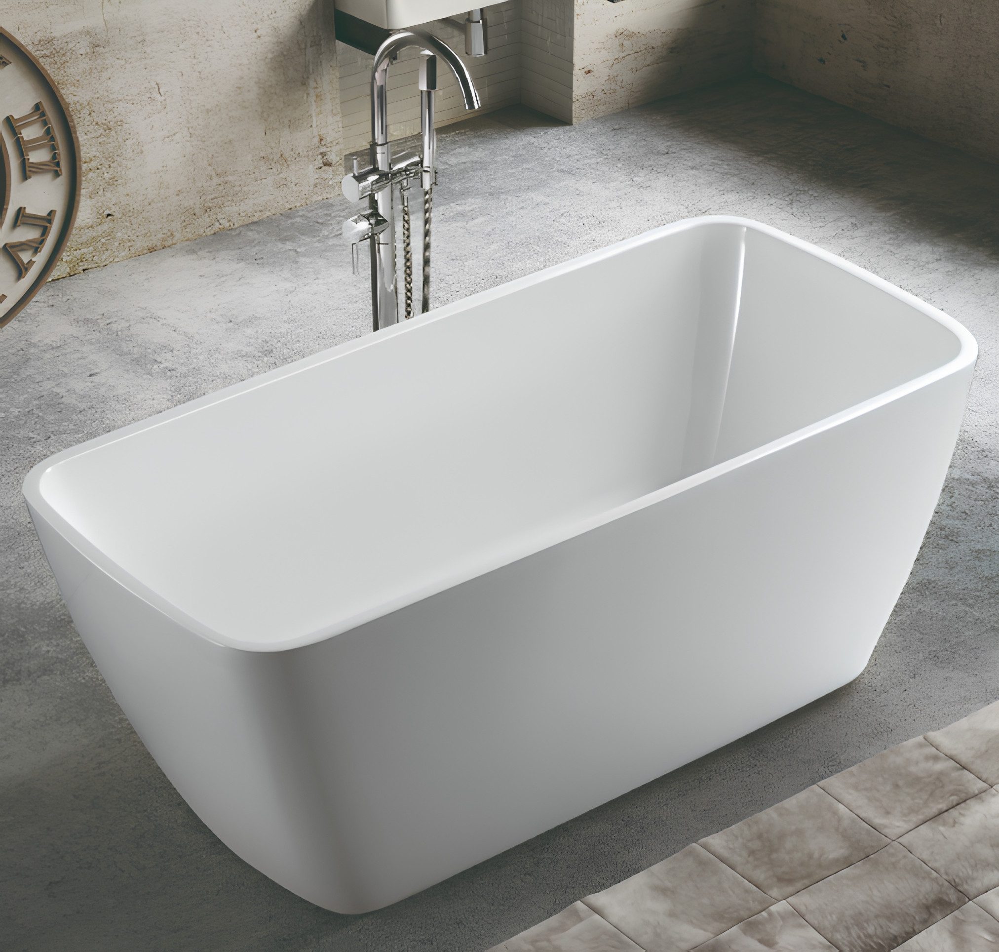 Xlmoebel Badewanne Acryl-Badewanne in Weiß mit klarer Linienführung, Hergestellt in Europa