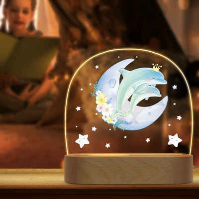GRAVURZEILE LED Nachtlicht für Kinder, Beruhigend und Energiesparend - Mond Design - Delfin, LED, Warmweiß, Geschenk für Kinder & Baby