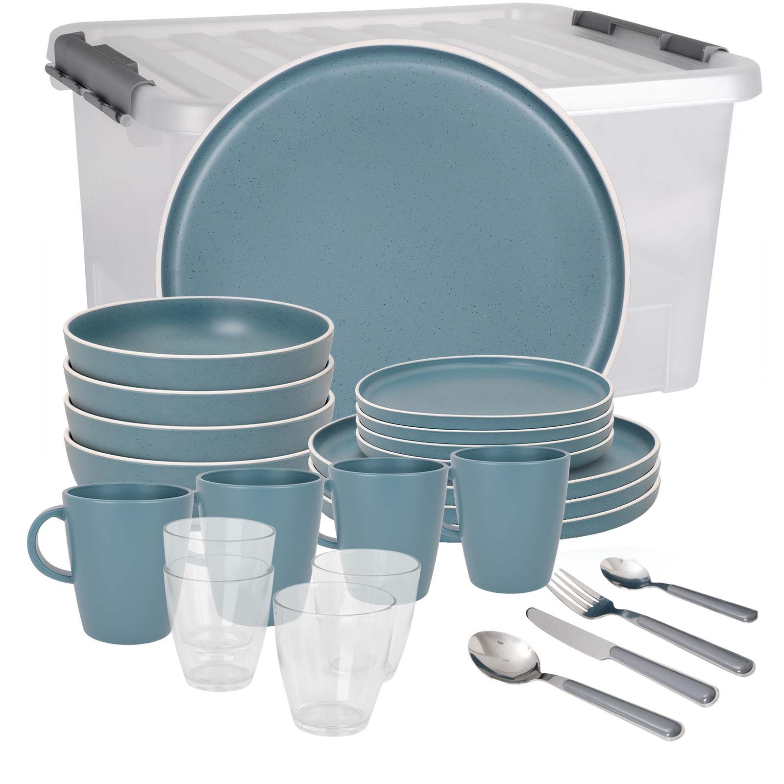 BRUNNER Geschirr-Set BRUNNER Camping Geschirrset DOLOMIT (12, 16, 36-tlg) BLAU AntiSlip (36-tlg)