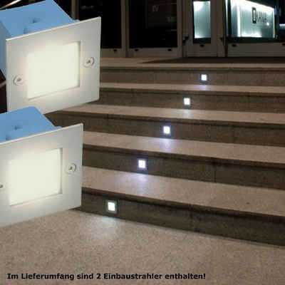 Kanlux LED Einbaustrahler, LED-Leuchtmittel fest verbaut, Warmweiß, 2er Set LED Wand Einbau Garten Strahler Spot Leuchten Edelstahl Außen