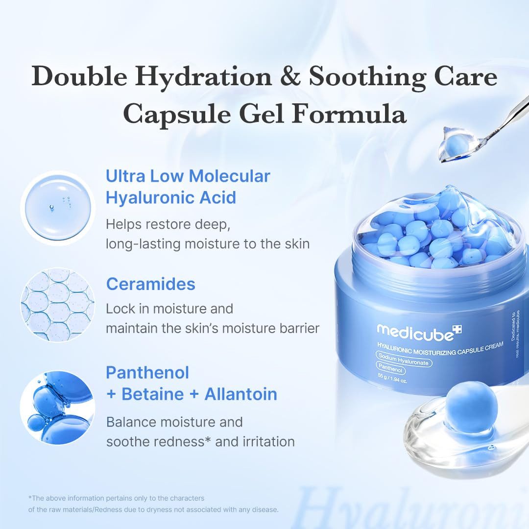 Medicube Tagescreme Hyaluronic Moisturizing Capsule Cream 55g – Leichte Gel-Creme mit Hyaluronsäure, Panthenol & Ceramiden zur Feuchtigkeitspflege, und Unterstützung der Hautbarriere
