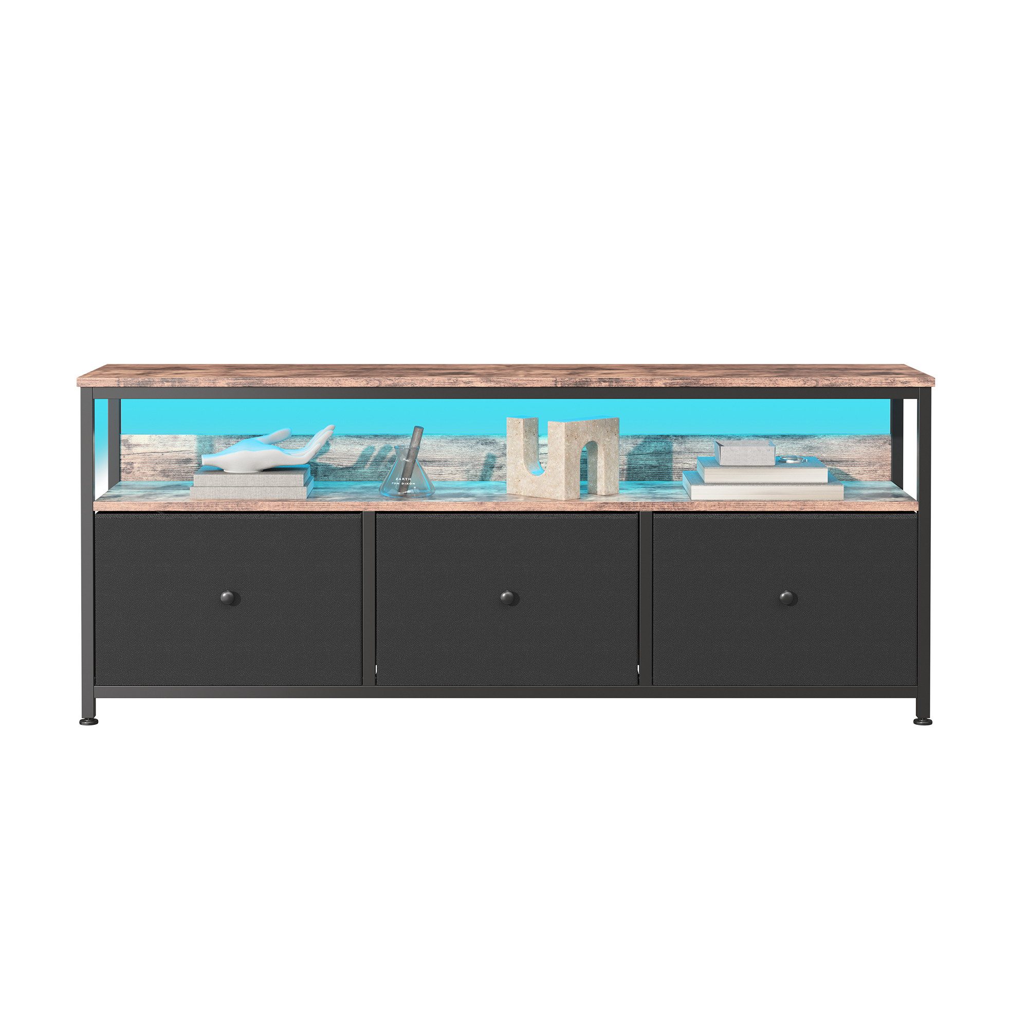 Gdood TV-Schrank Schreibtisch Beistelltisch LED (1-St., Höhenverstellbare Füße, 108 x 30 x 57 cm) Mit Schubladen und 7-farbigen variablen LED-Leuchten,PU-Stoffschublade