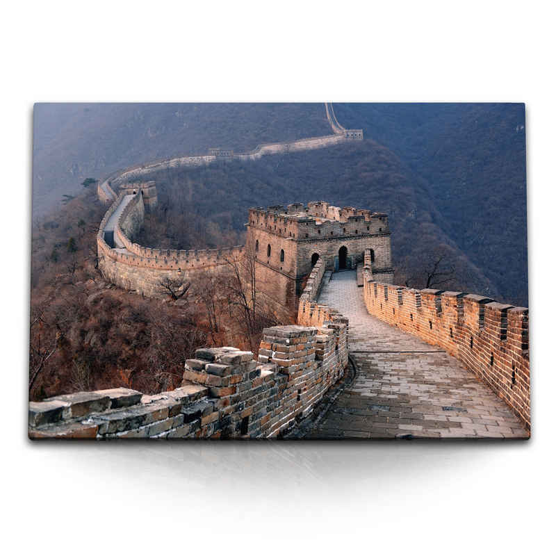 Sinus Art Leinwandbild 120x80cm Wandbild auf Leinwand Chinesische Mauer China Berge Natur, (1 St)