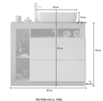 welltime Waschtisch Hamburg, 2 Schubkästen, Breite 92 cm, Soft-Close, inkl. Keramik-Aufsatzbecken