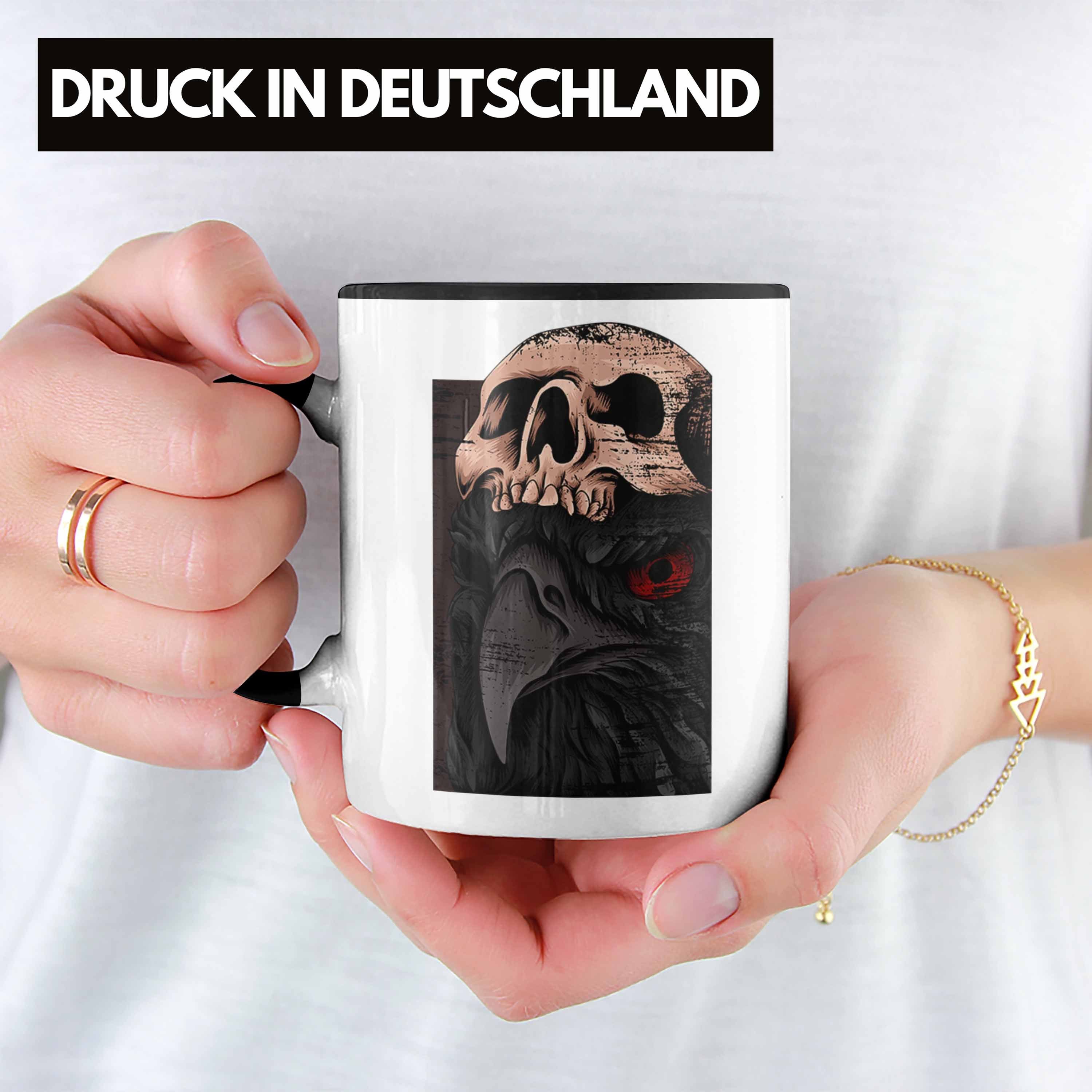 Punk Tasse Geschenk Coole Trendation Death Tasse - Schwarz Trendation Metal Rock Totenkopf Raben