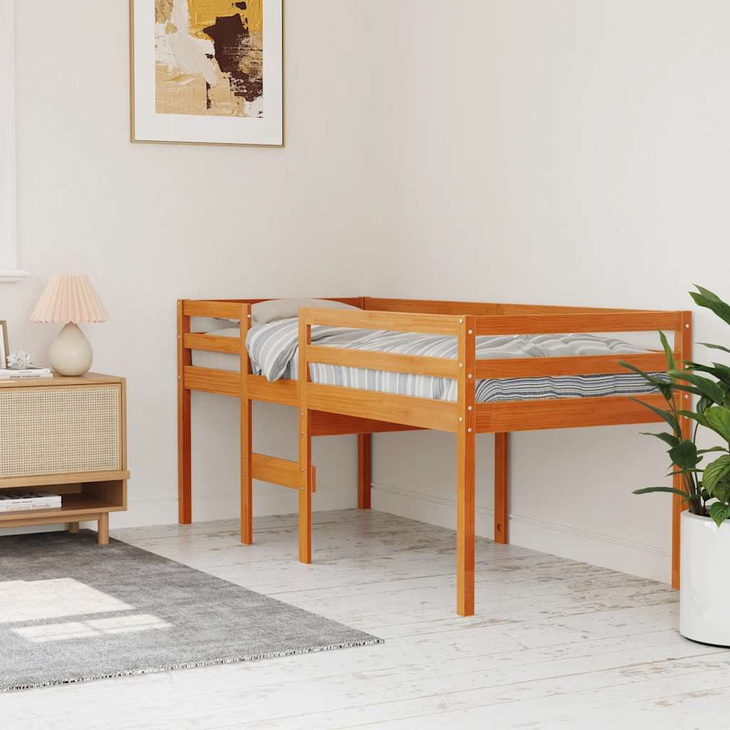 vidaXL Bett Hochbett Wachsbraun 90x200 cm Massivholz Kiefer