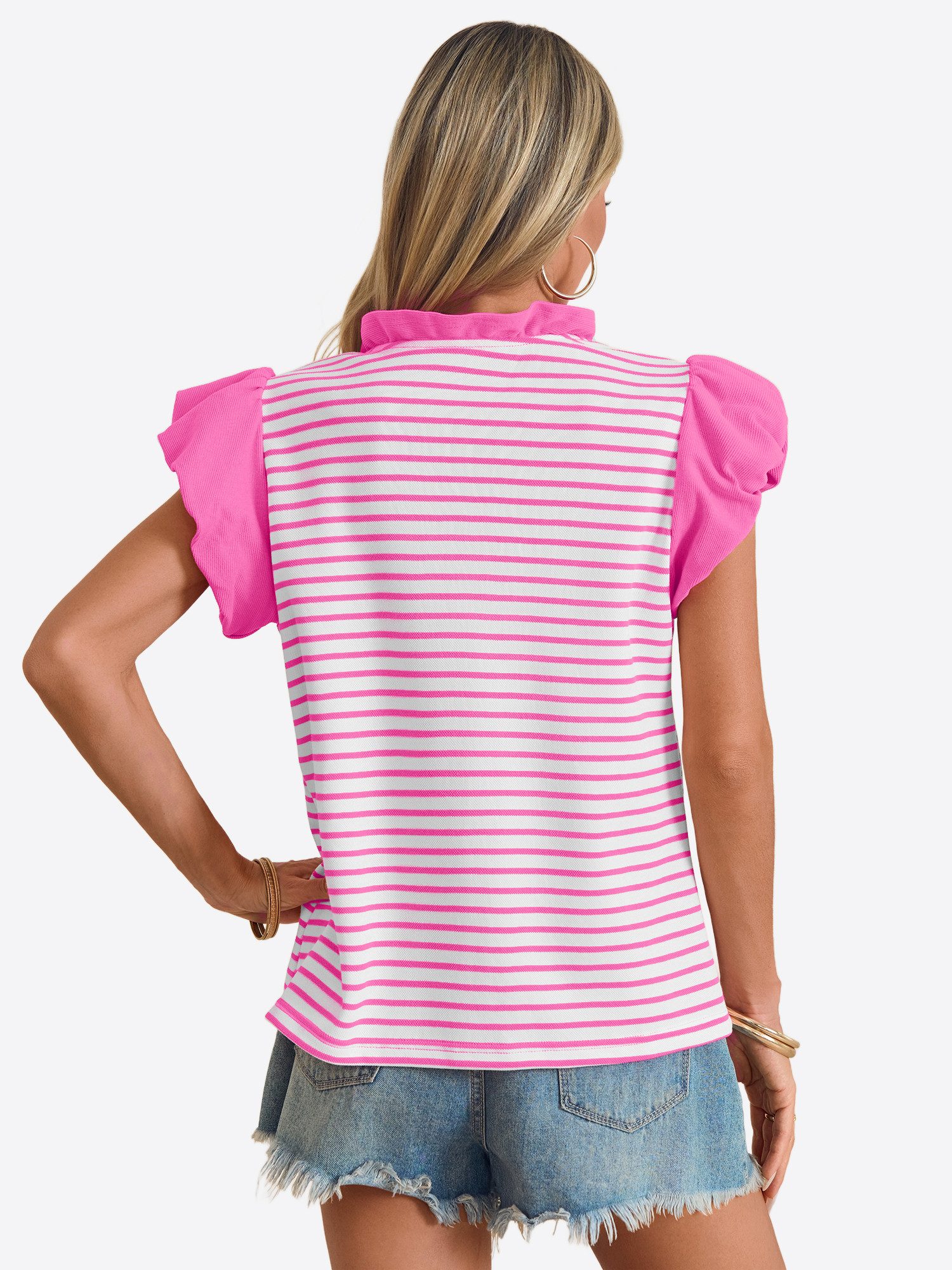 Imily Bela Blusentop Damen Rüschenbluse mit Streifen (Packung, 1-tlg., 1per-Pack) Blasenärmel