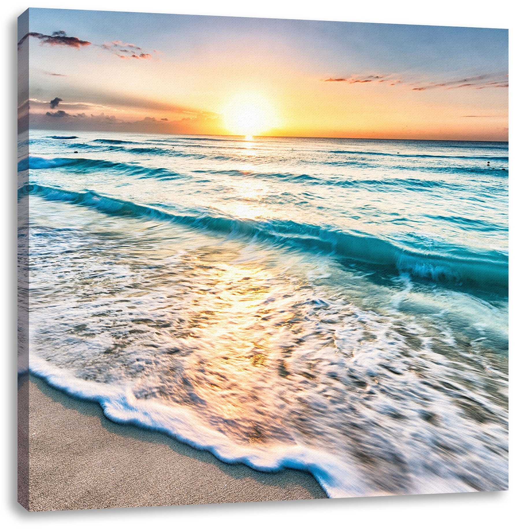 Pixxprint Meer fertig Meer bespannt, (1 Sonnenuntergang, inkl. St), Leinwandbild Zackenaufhänger bei Sonnenuntergang Leinwandbild bei