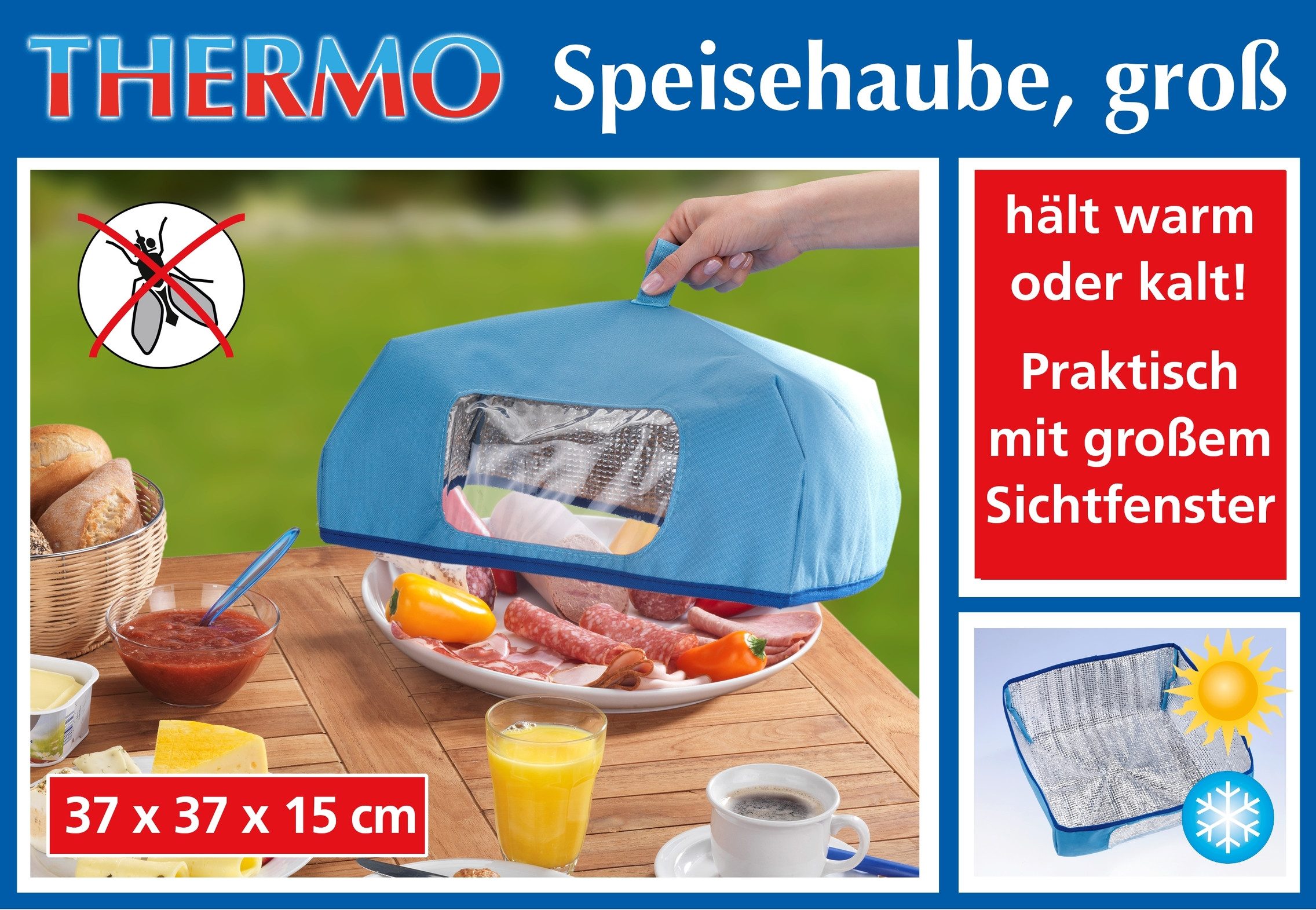 Speisenwärmer Speiseschutzhaube Thermo groß Maße ca.: 37 x 37 x 15 cm