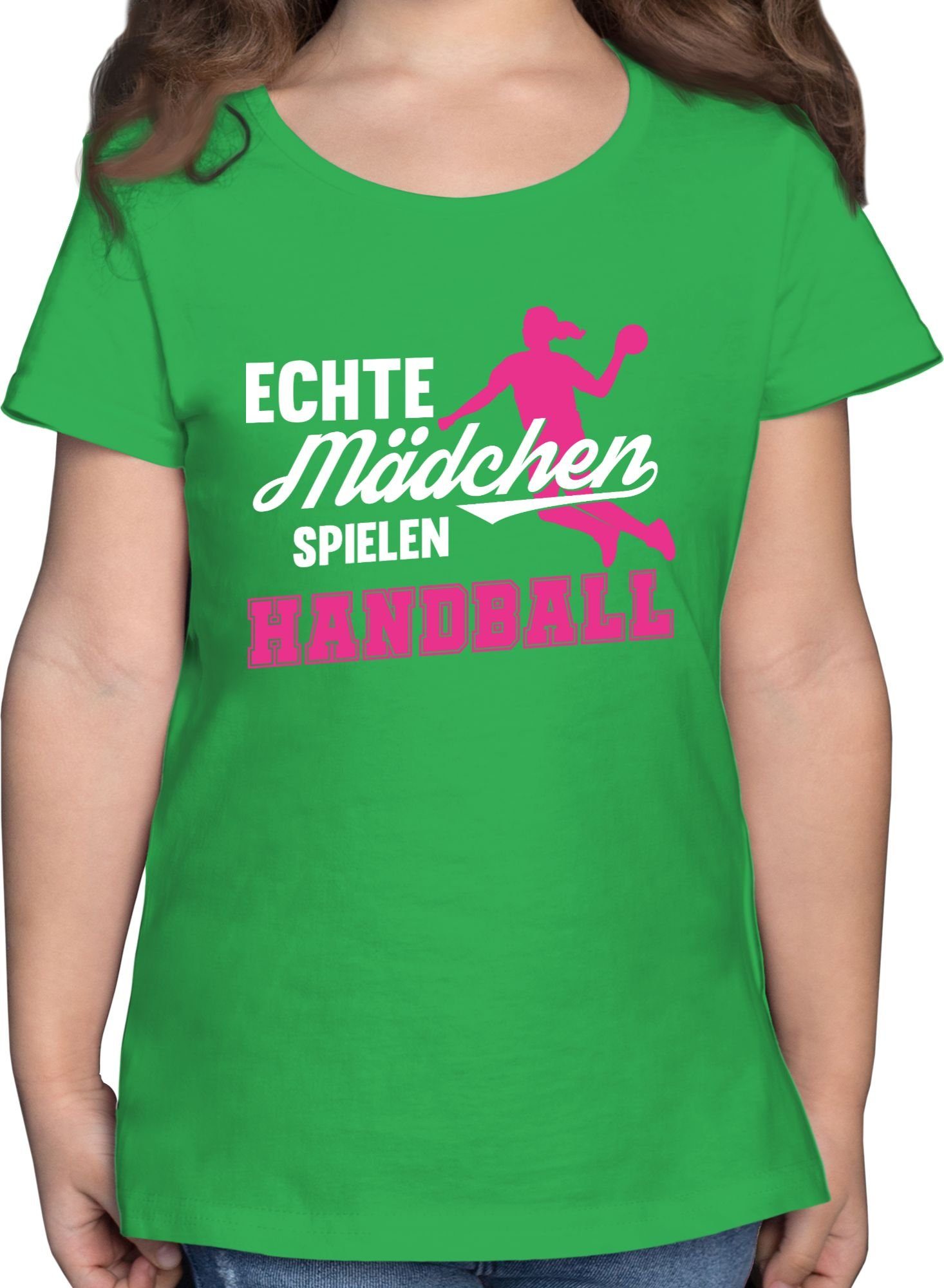 Shirtracer T-Shirt Echte Mädchen spielen Handball weiß / fuchsia Kinder Sport Kleidung 3 Grün