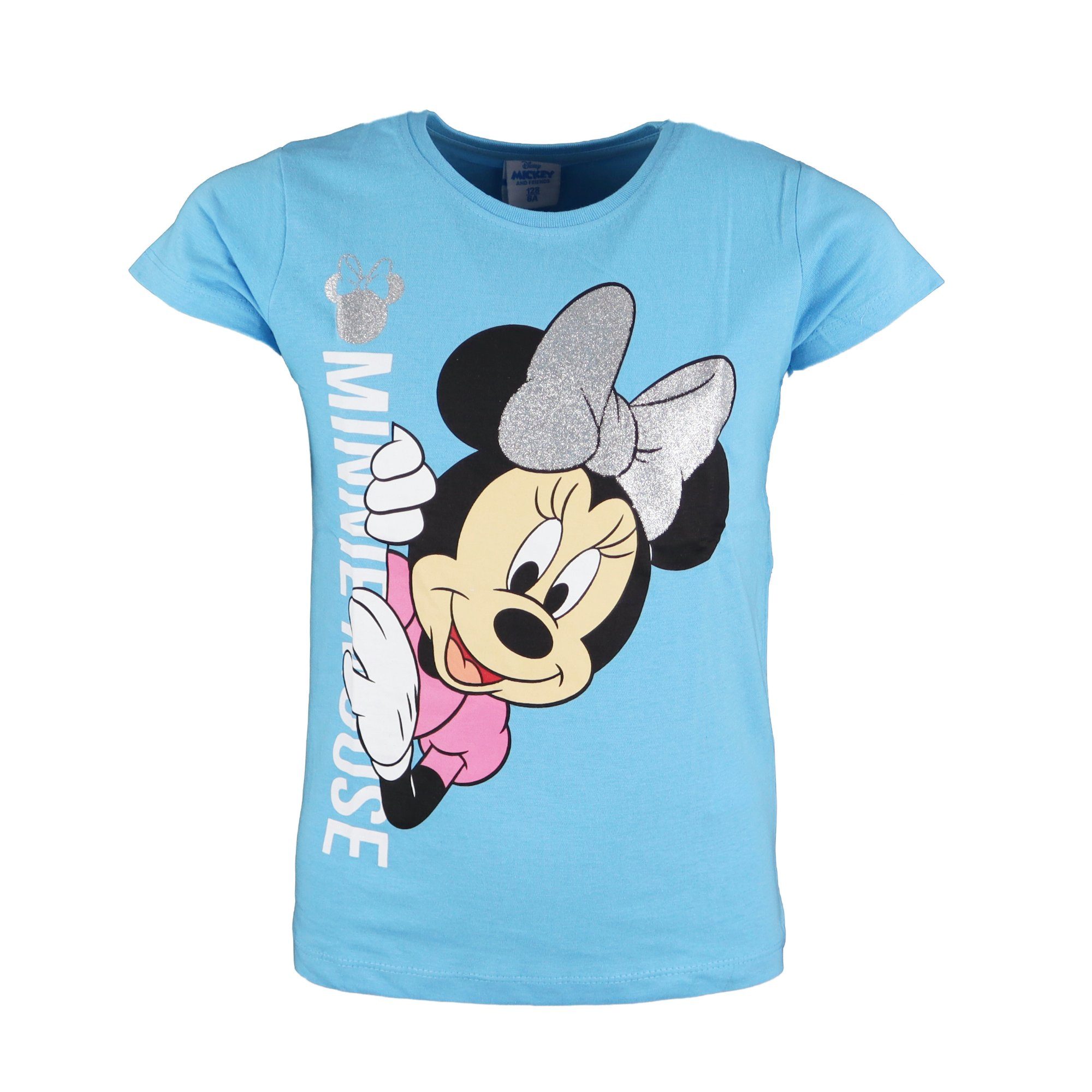 Disney Minnie Mouse T-Shirt Minnie Maus 134, Mädchen Baumwolle 100% bis Kinder 104 Gr. Shirt Blau