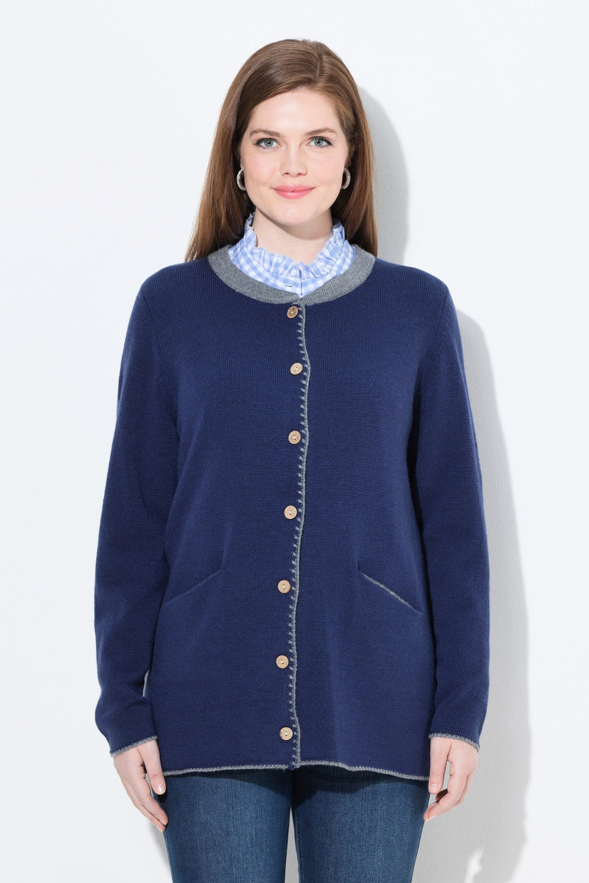 Ulla Popken Strickjacke Long-Strickjacke Hirsch-Stickerei A-Linie