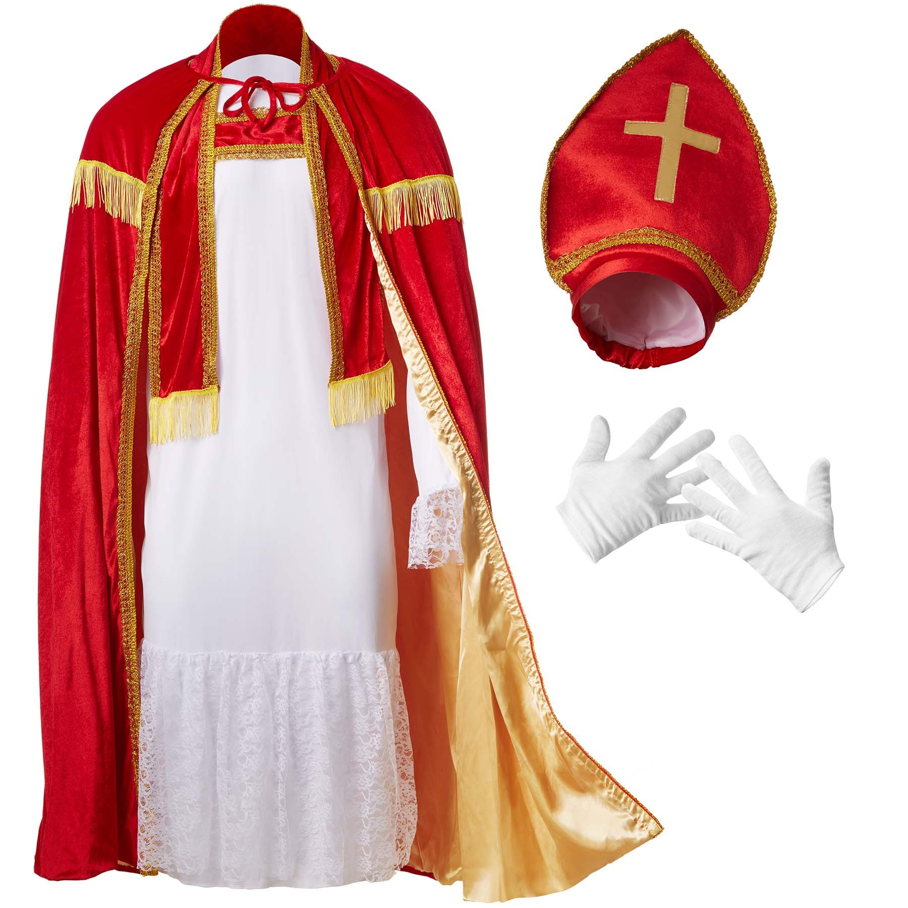 dressforfun Kostüm Herrenkostüm St. Nikolaus in klassischen Farben, St. Nikolaus-Outfit aus glänzendem, rotem Samt mit goldenen Zierborten