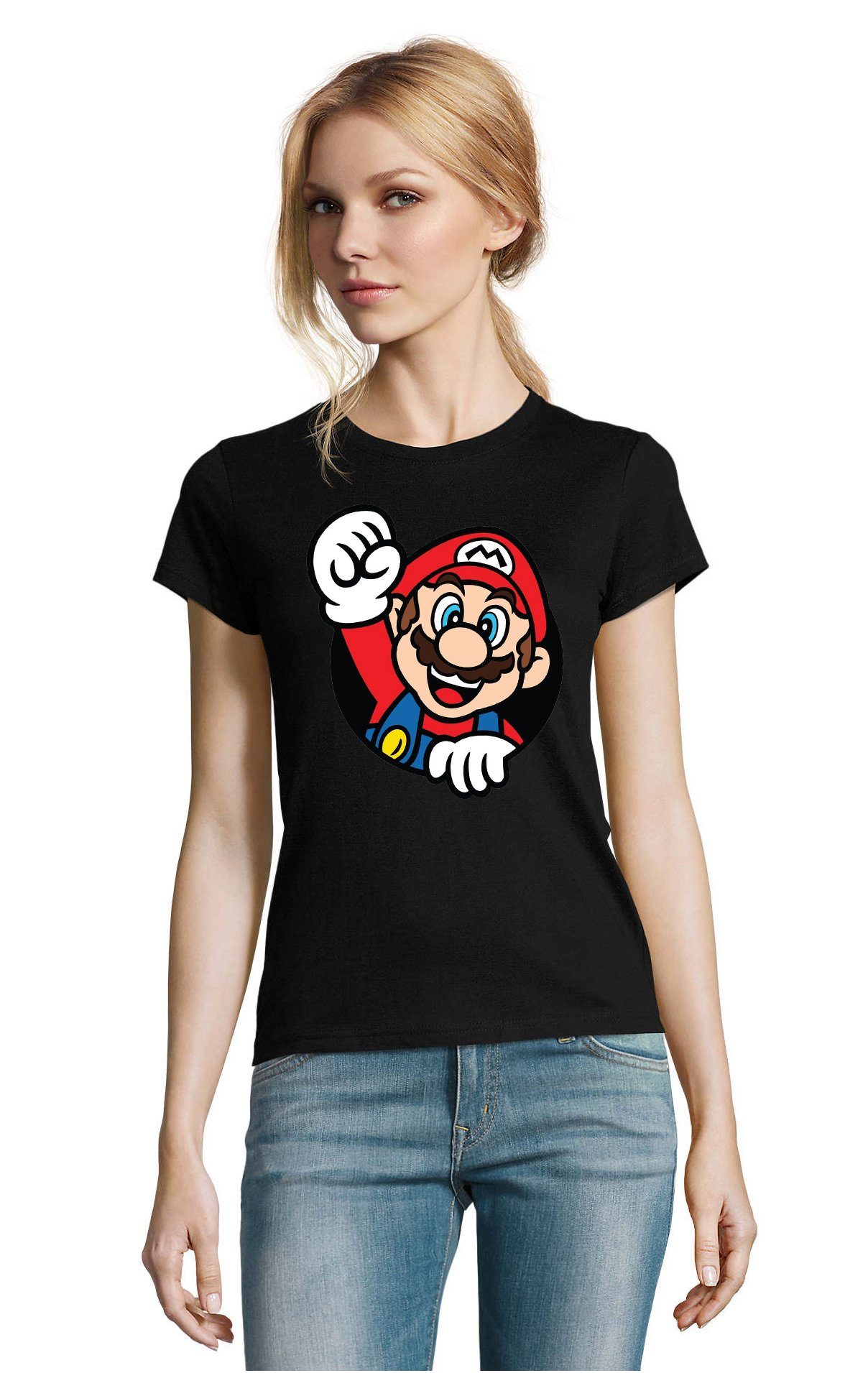 Blondie & Brownie T-Shirt Damen Super Mario Faust Nerd Konsole Gaming Spiel Nintendo Schwarz